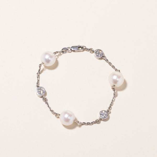 18k White Gold Pearl & Diamond Bracelet | 9.10-9.30mm, 0.66ctw  | 6