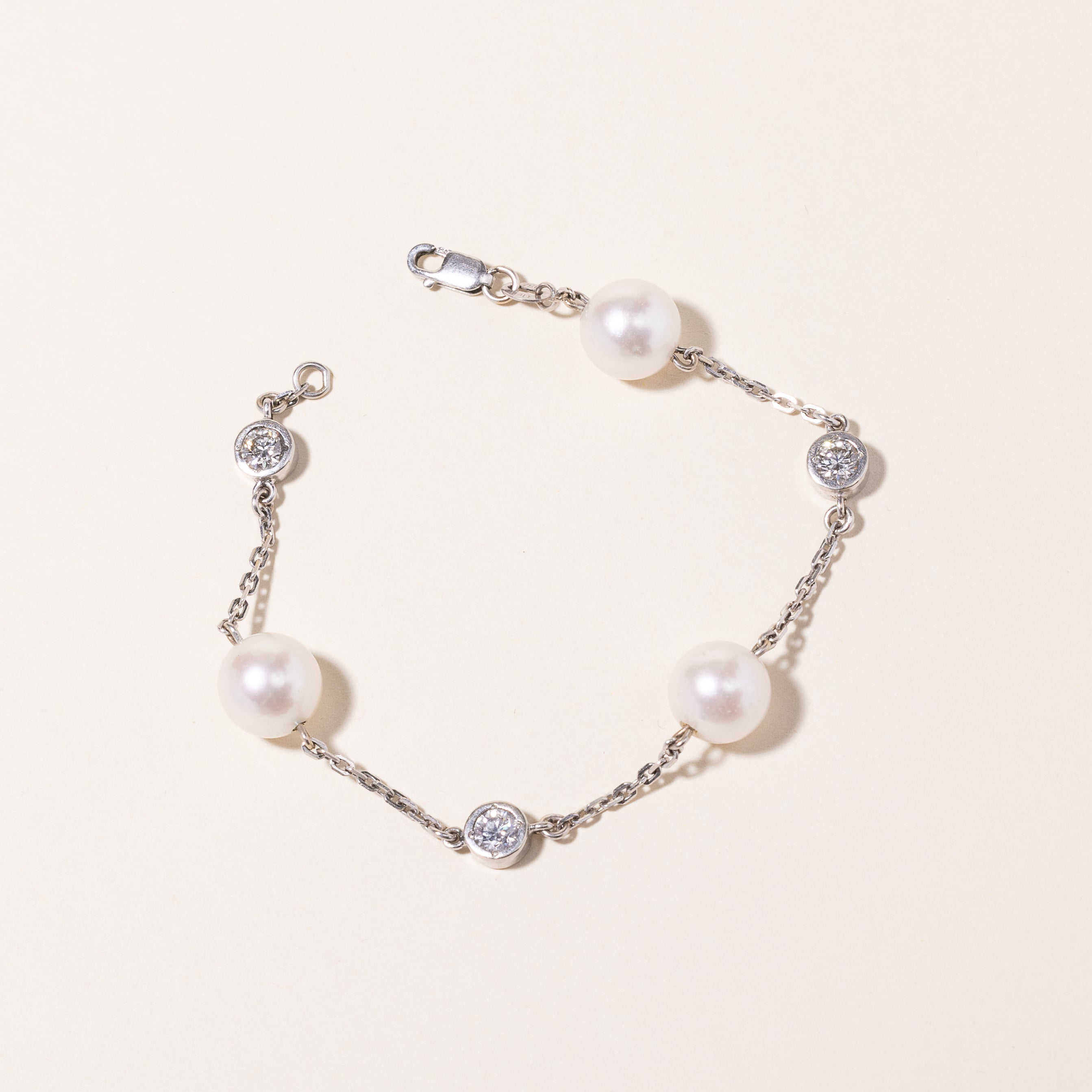 18k White Gold Pearl & Diamond Bracelet | 9.10-9.30mm, 0.66ctw  | 6"