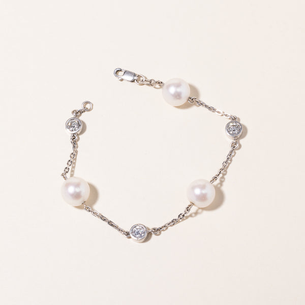 18k White Gold Pearl & Diamond Bracelet | 9.10-9.30mm, 0.66ctw  | 6