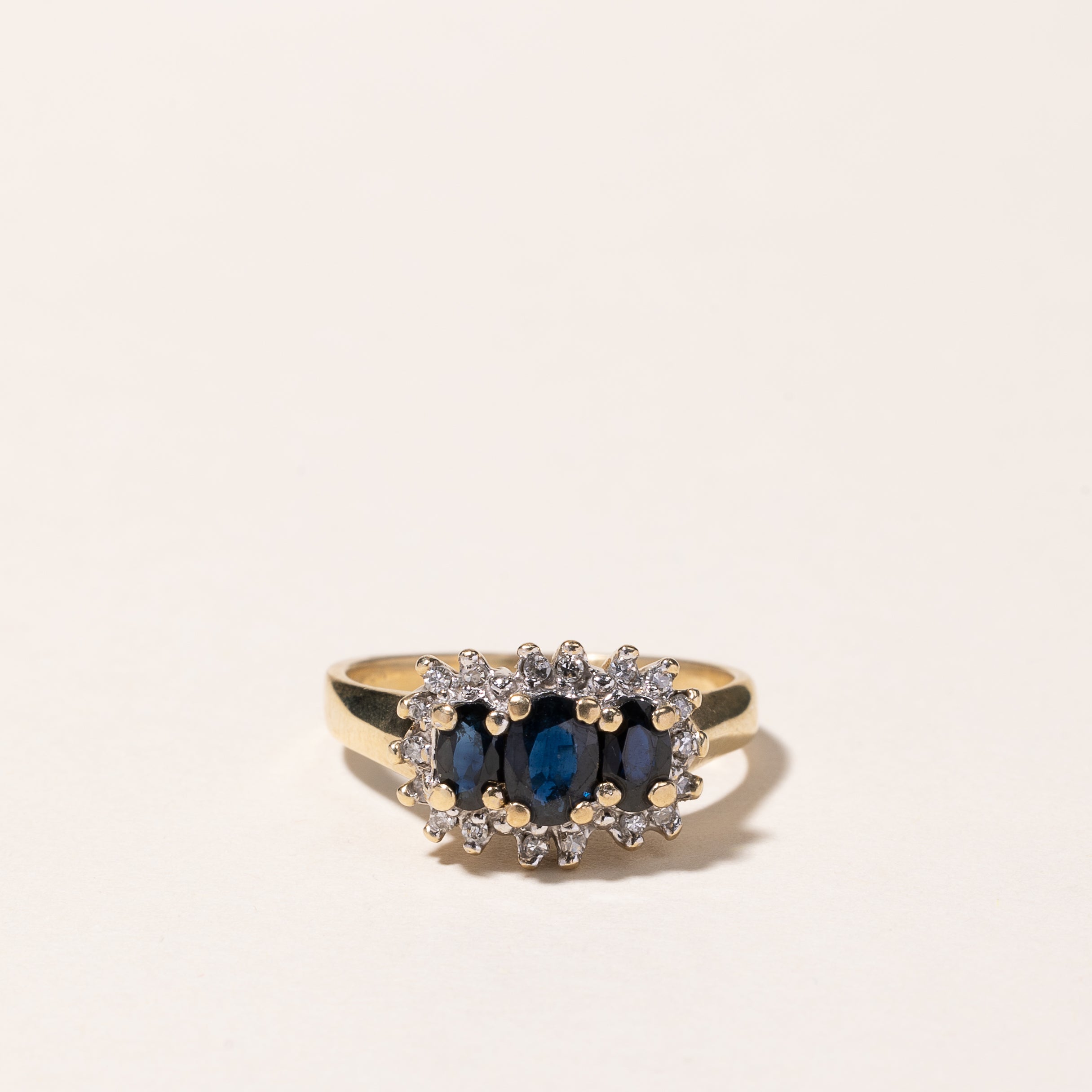 10k Yellow Gold Blue Sapphire & Diamond Ring | 1.06ctw, 0.12ctw | SZ 7.75