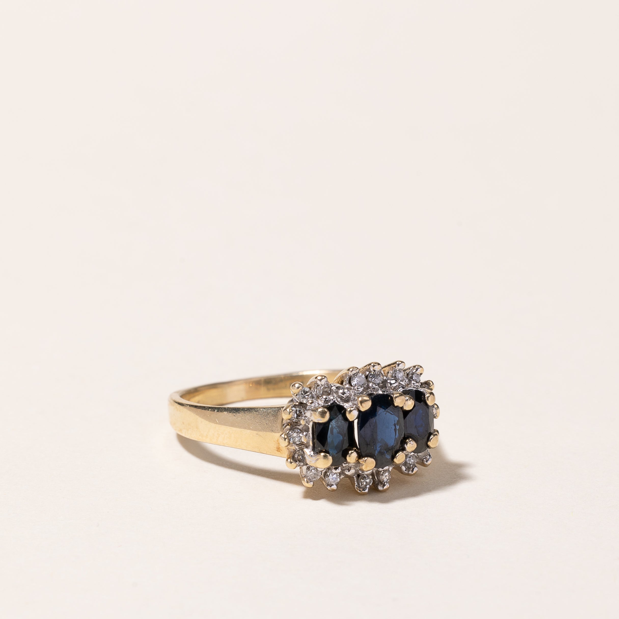 10k Yellow Gold Blue Sapphire & Diamond Ring | 1.06ctw, 0.12ctw | SZ 7.75