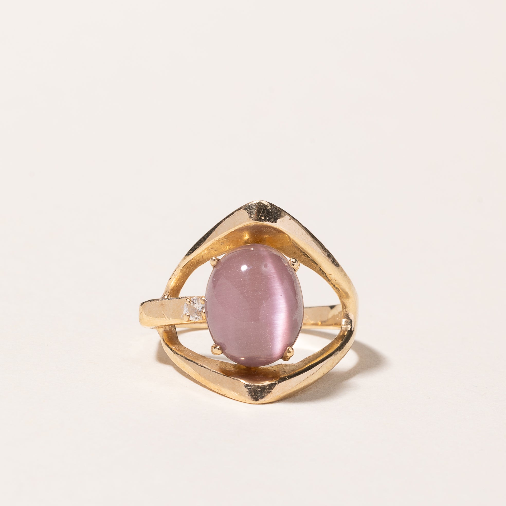 14k Pink Chatoyant Quartz Doublet and Diamond Ring | 2.00ct, 0.025ct | SZ 5 |