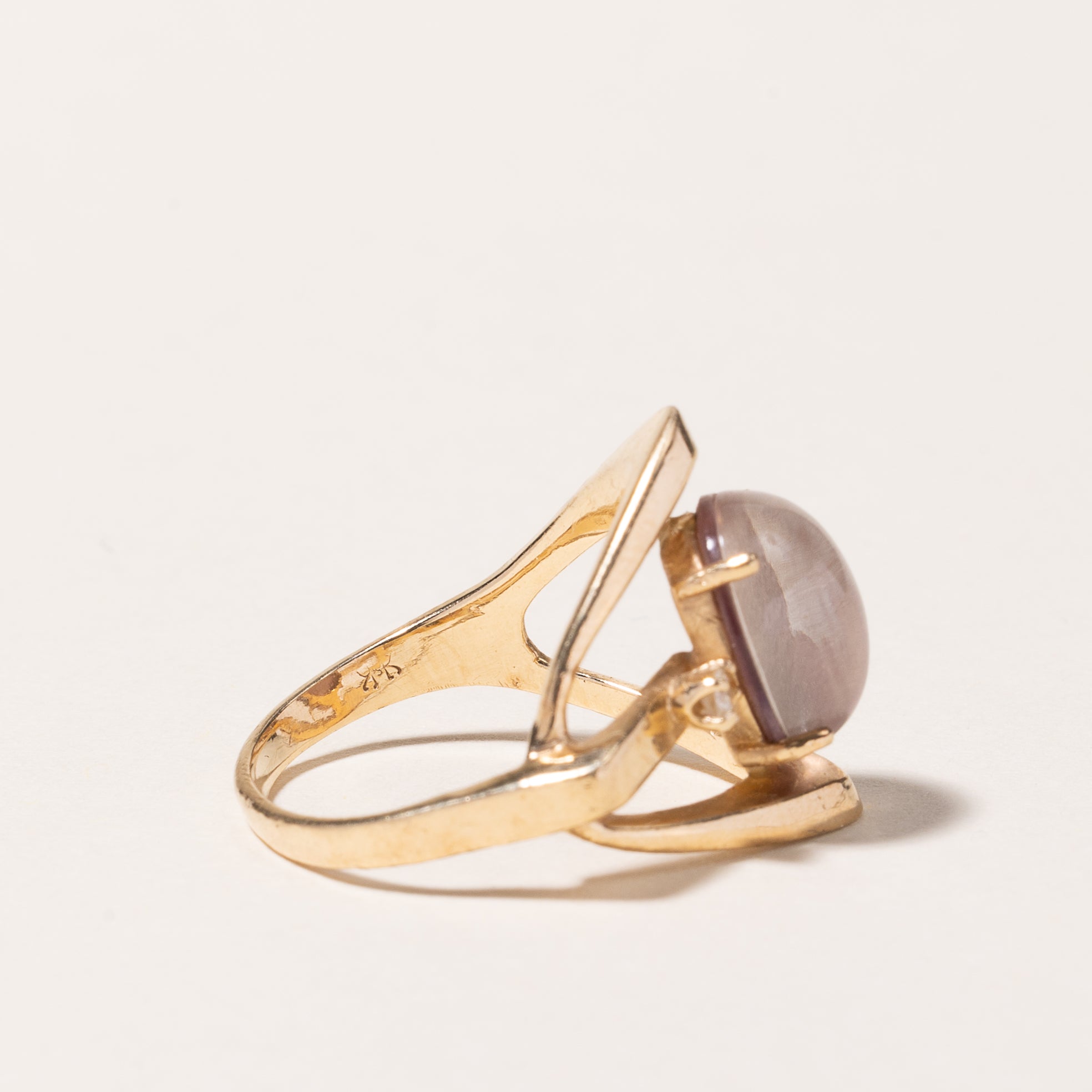 14k Pink Chatoyant Quartz Doublet and Diamond Ring | 2.00ct, 0.025ct | SZ 5 |