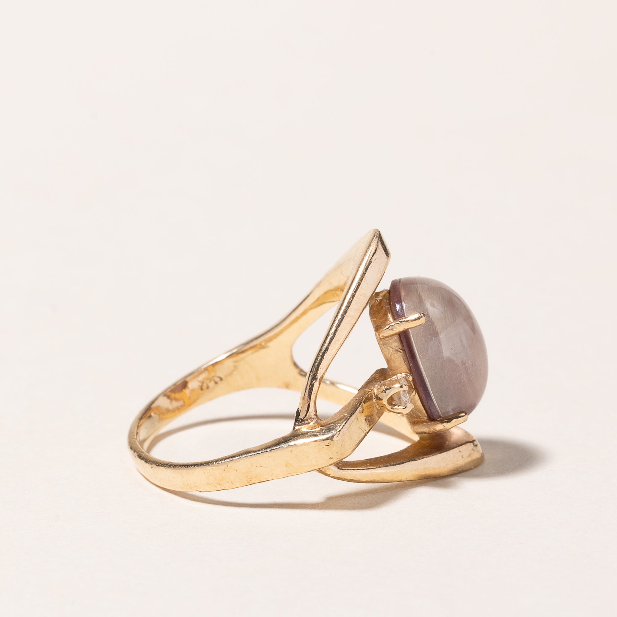 14k Pink Chatoyant Quartz Doublet and Diamond Ring | 2.00ct, 0.025ct | SZ 5 |