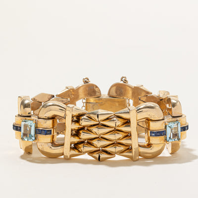 Aquamarine &  Sapphire Watch Strap Bracelet | 9.14ctw | 8