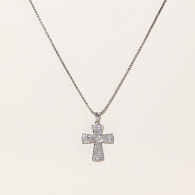 White Gold Diamond Cross Necklace | 1.04ctw | 18.5