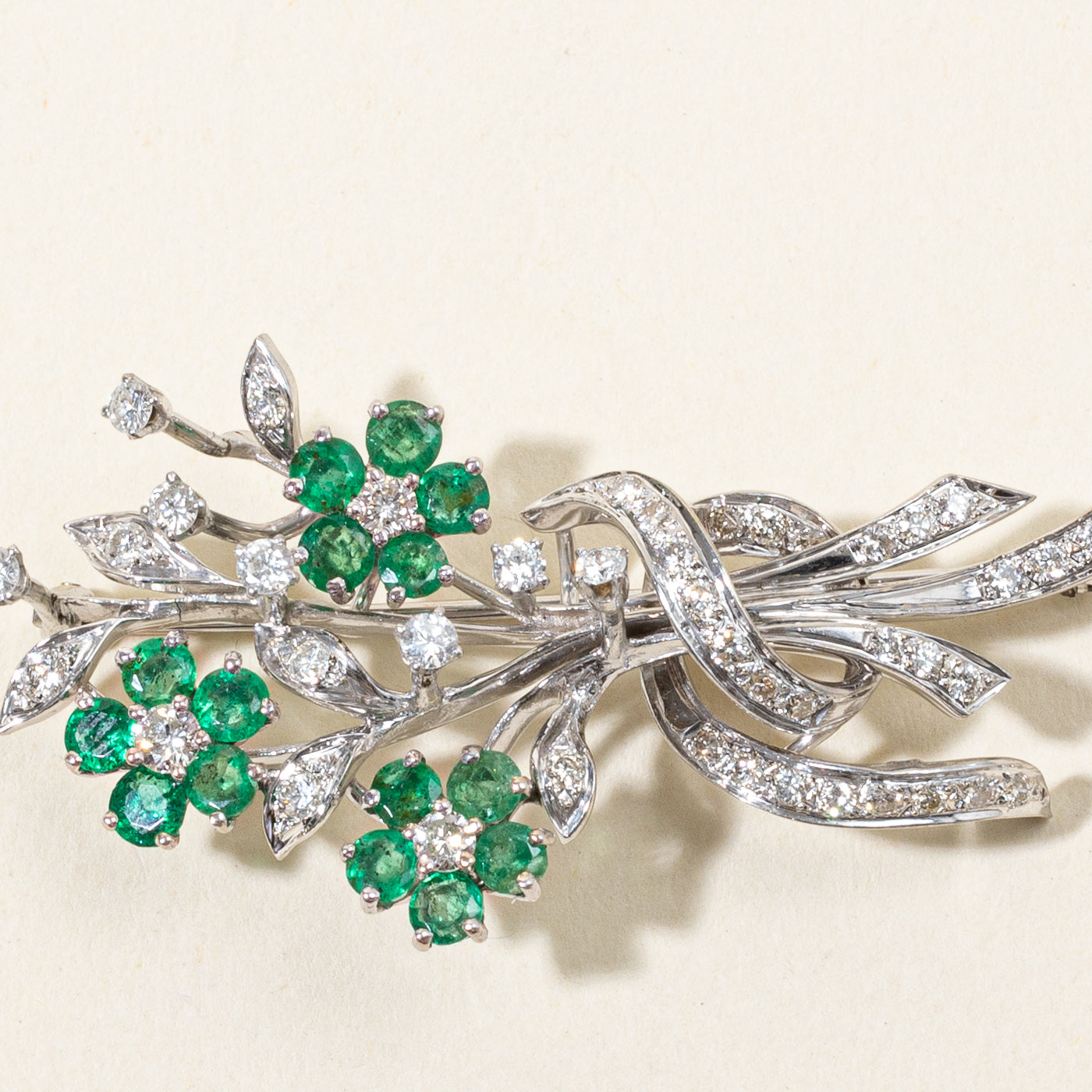 Emerald & Diamond Flower Bouquet Brooch | 2.19ctw, 0.66ctw, 0.60ctw |