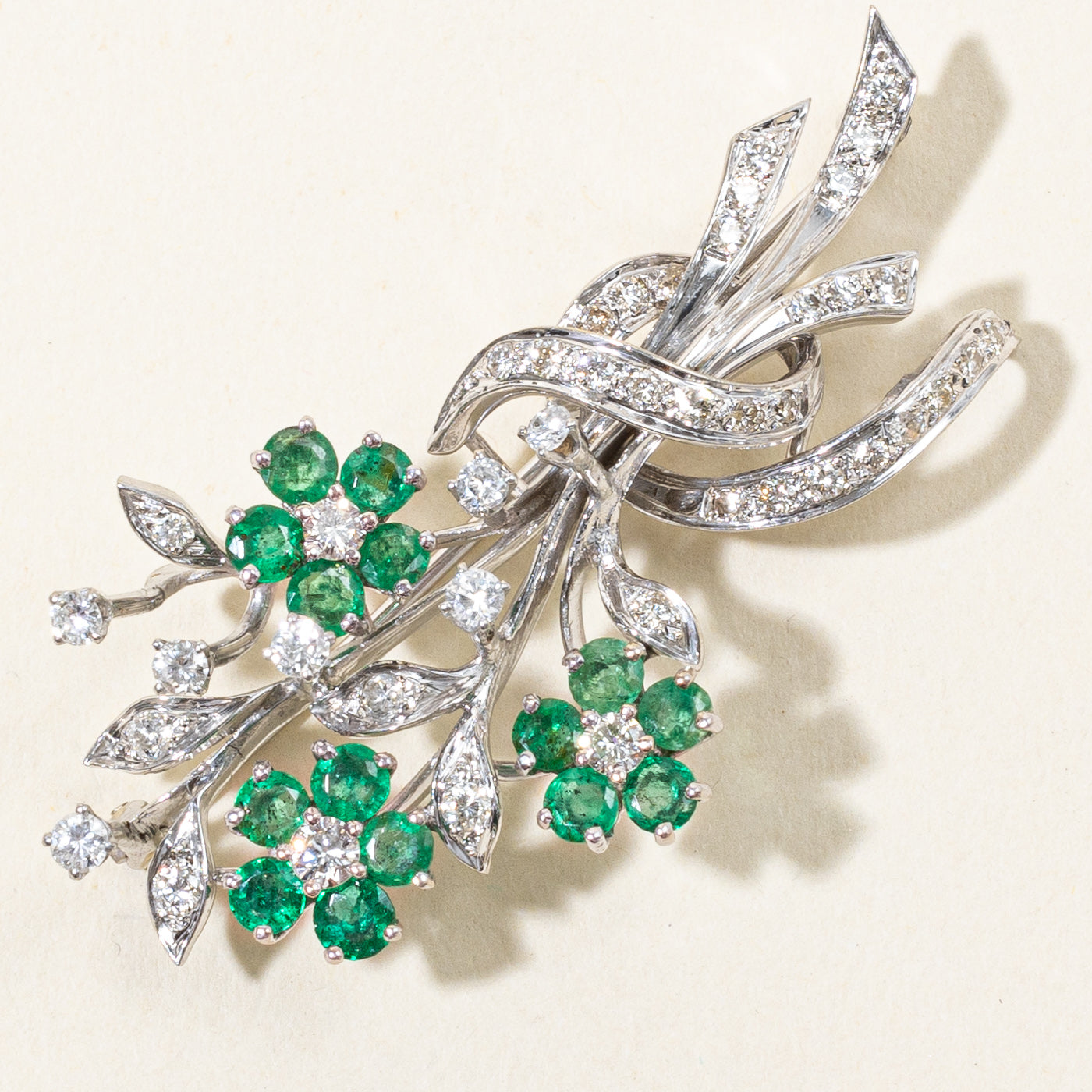 Emerald & Diamond Flower Bouquet Brooch | 2.19ctw, 0.66ctw, 0.60ctw |