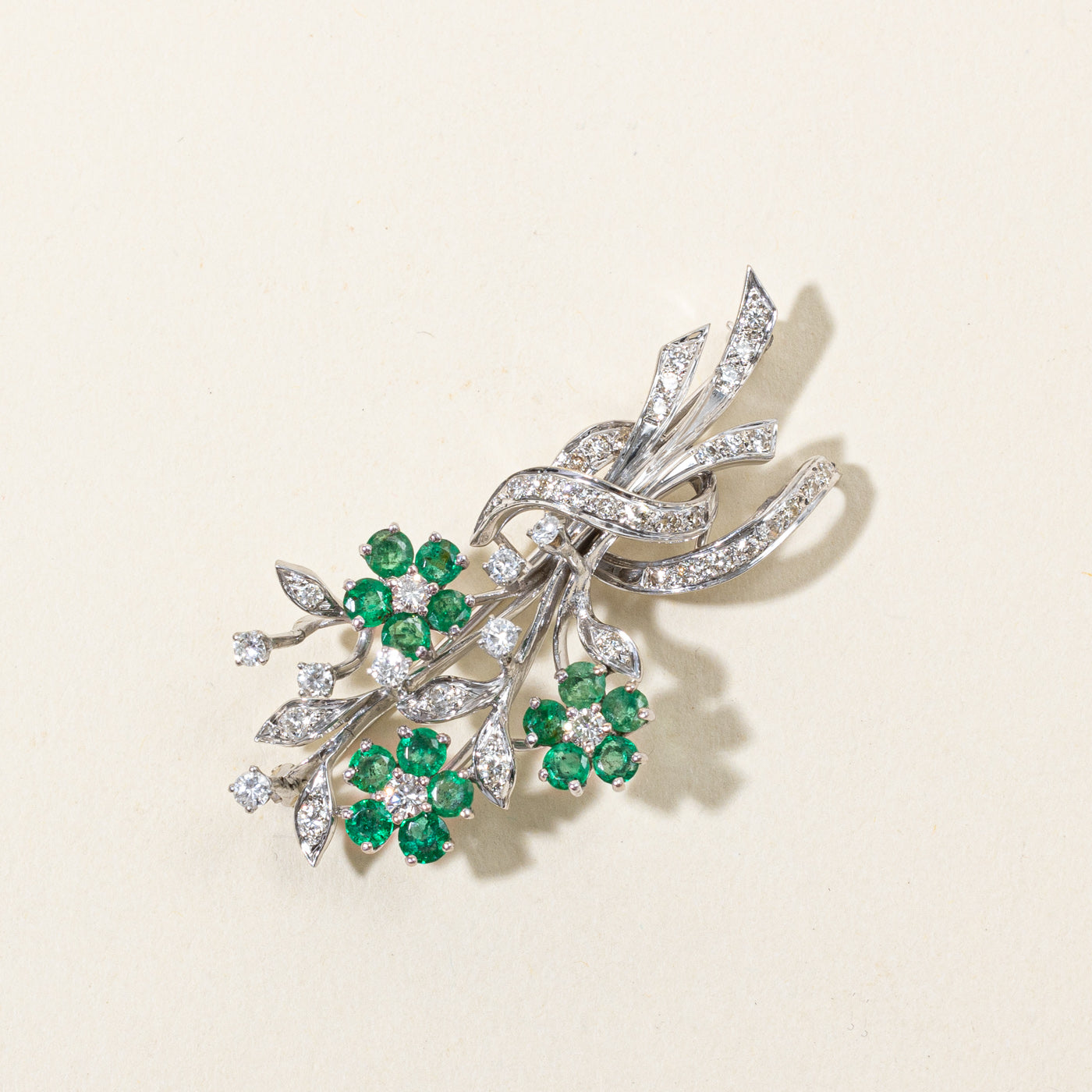 Emerald & Diamond Flower Bouquet Brooch | 2.19ctw, 0.66ctw, 0.60ctw |