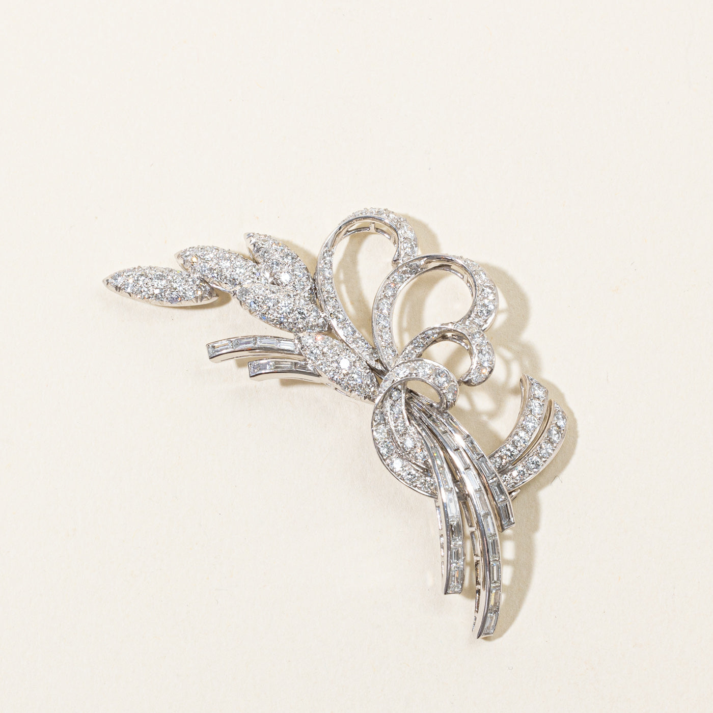 Platinum & Diamond Brooch | 3.12ctw, 1.32ctw |