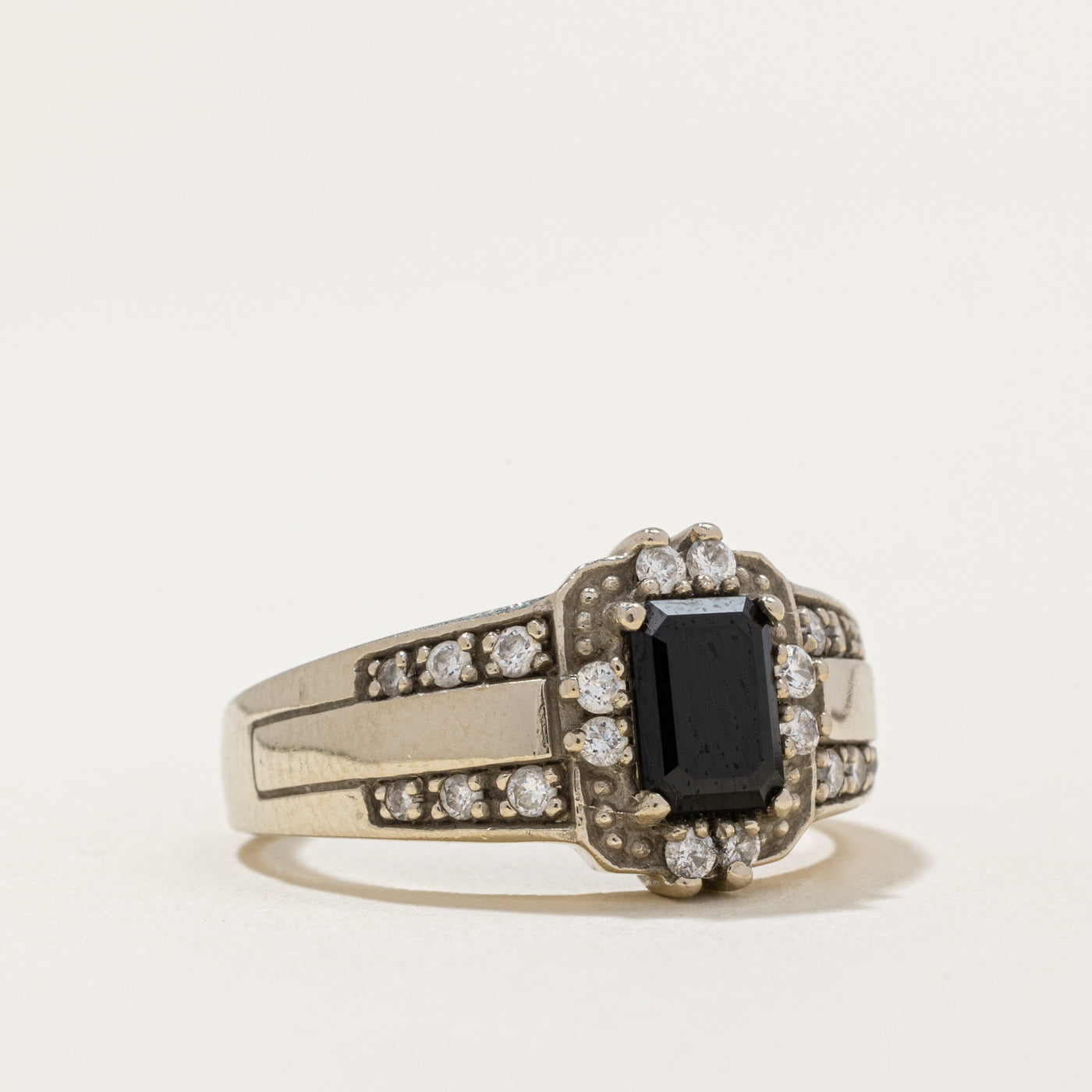 Black Spinel Triplet & Diamond Halo Ring | 0.34ctw | SZ 8.25 |