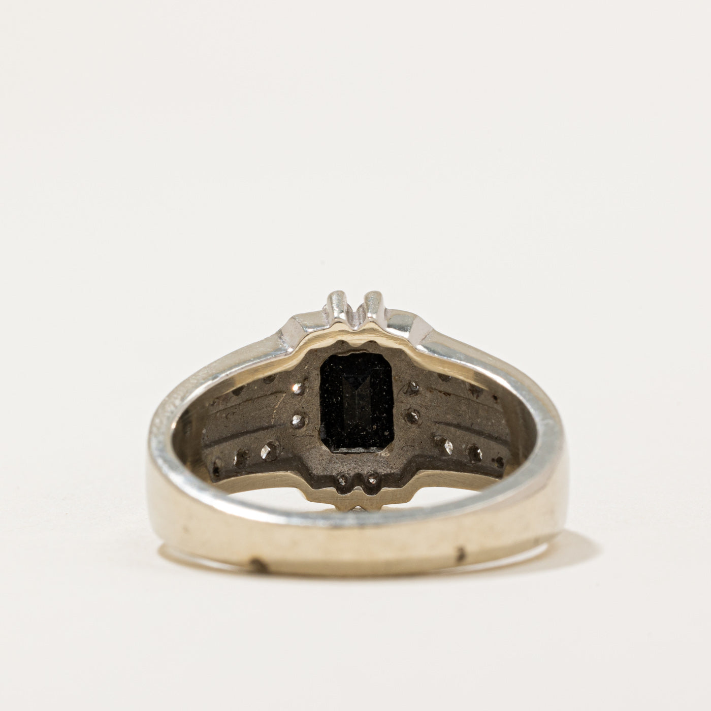Black Spinel Triplet & Diamond Halo Ring | 0.34ctw | SZ 8.25 |