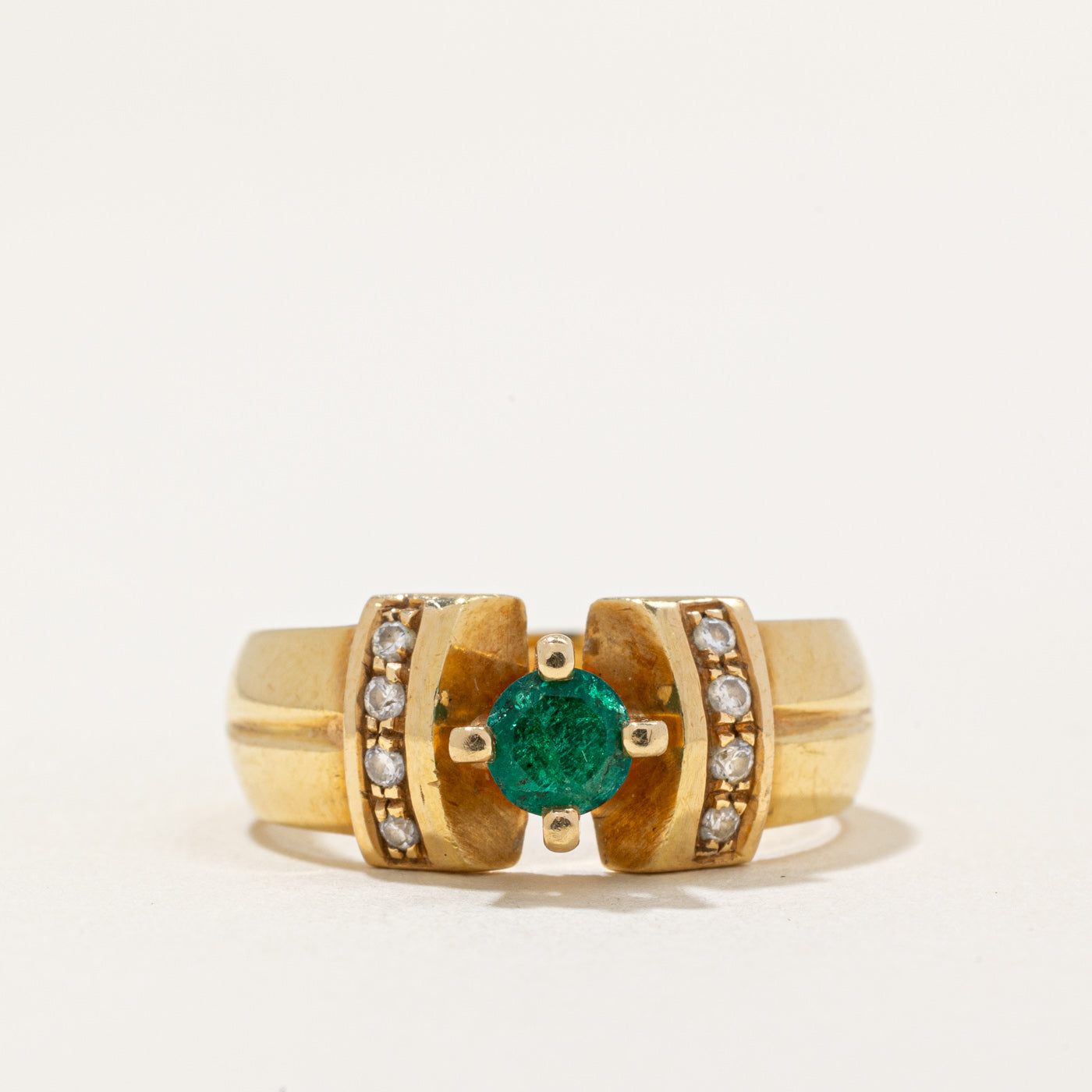 High Set Emerald & Diamond Ring | 0.29ct, 0.11ctw | SZ 7 |