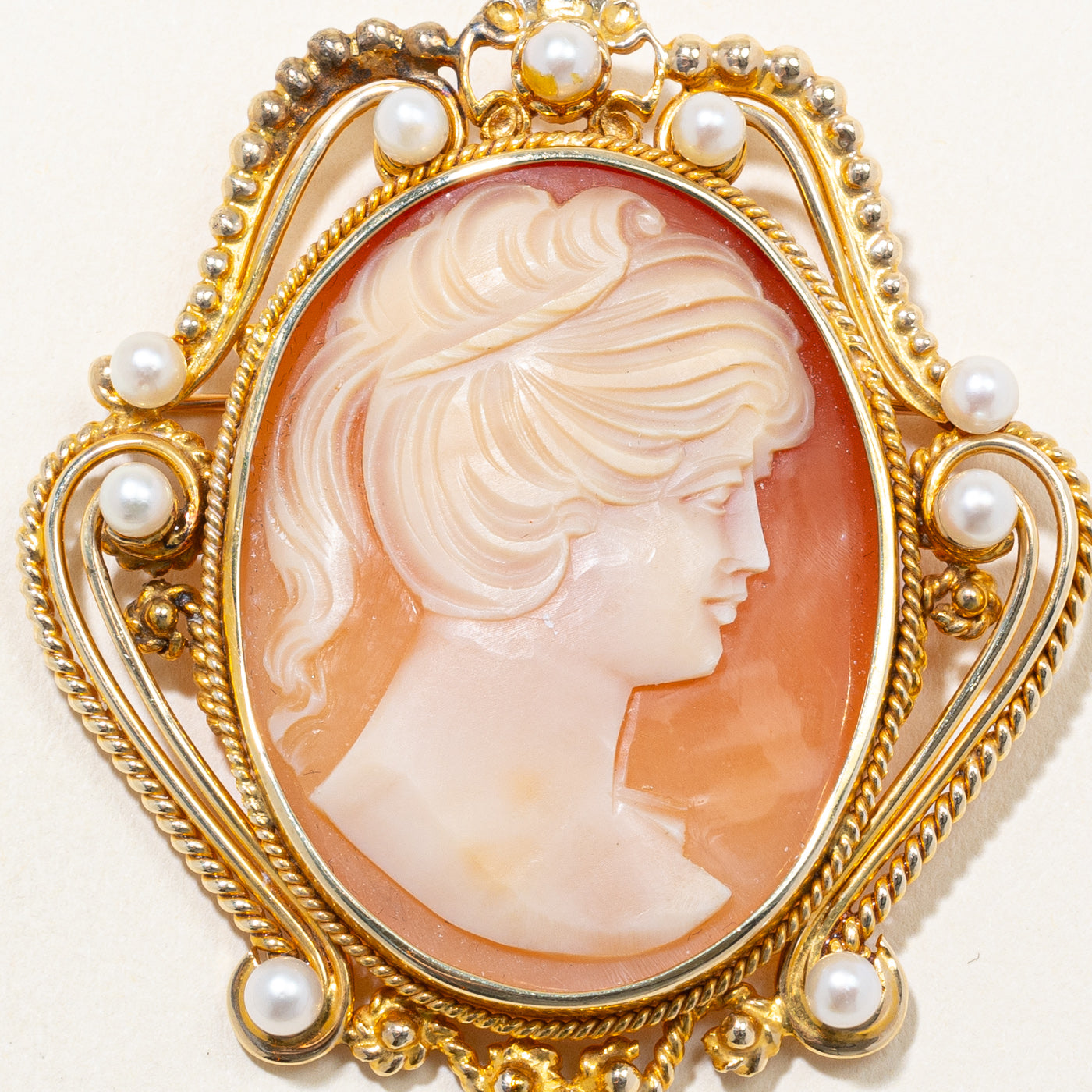 Shell Cameo & Pearl Brooch & Pendant