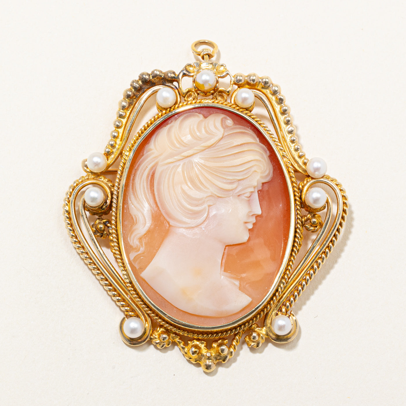 Shell Cameo & Pearl Brooch & Pendant