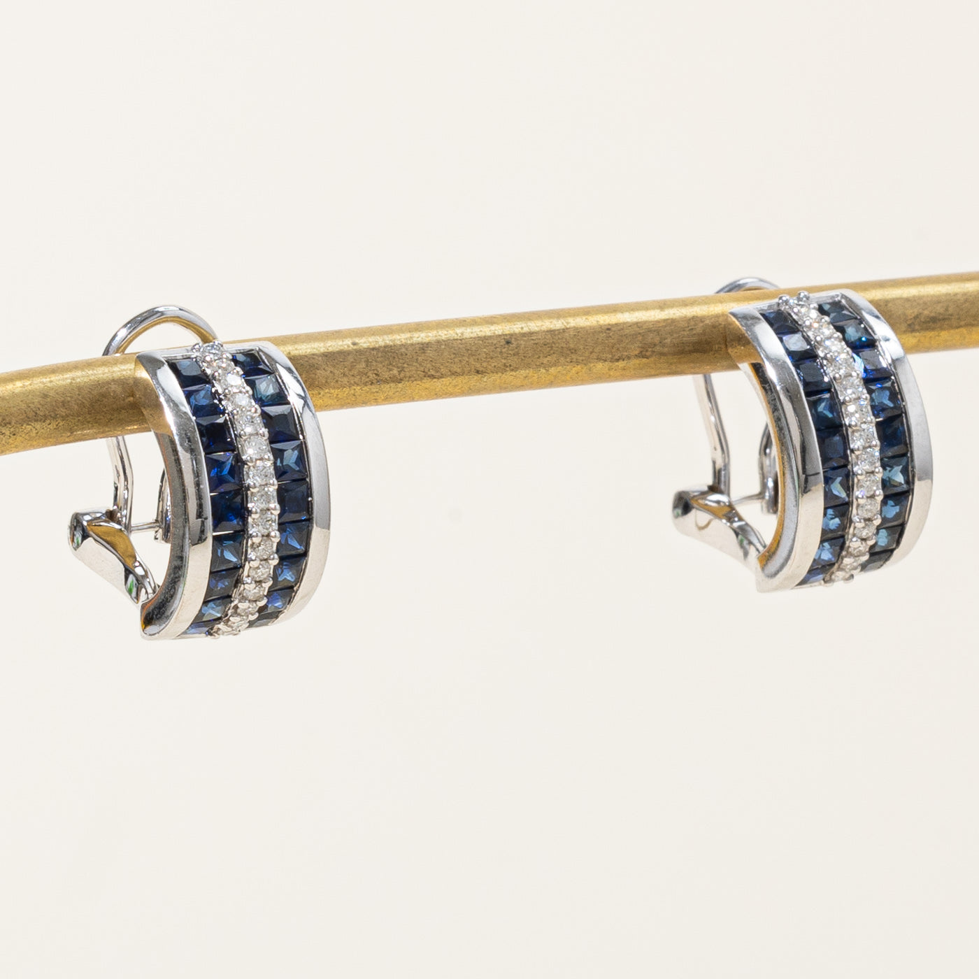 Sapphire & Diamond Half Hoop Earrings | 2.22ctw, 0.19ctw |