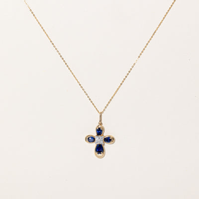 Synthetic Sapphire & Natural Diamond Pendant & Necklace | 0.13ctw | 18