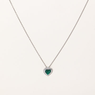 Emerald & Diamond Halo Heart Pendant & Necklace | 1.68ct, 0.36ctw | 16