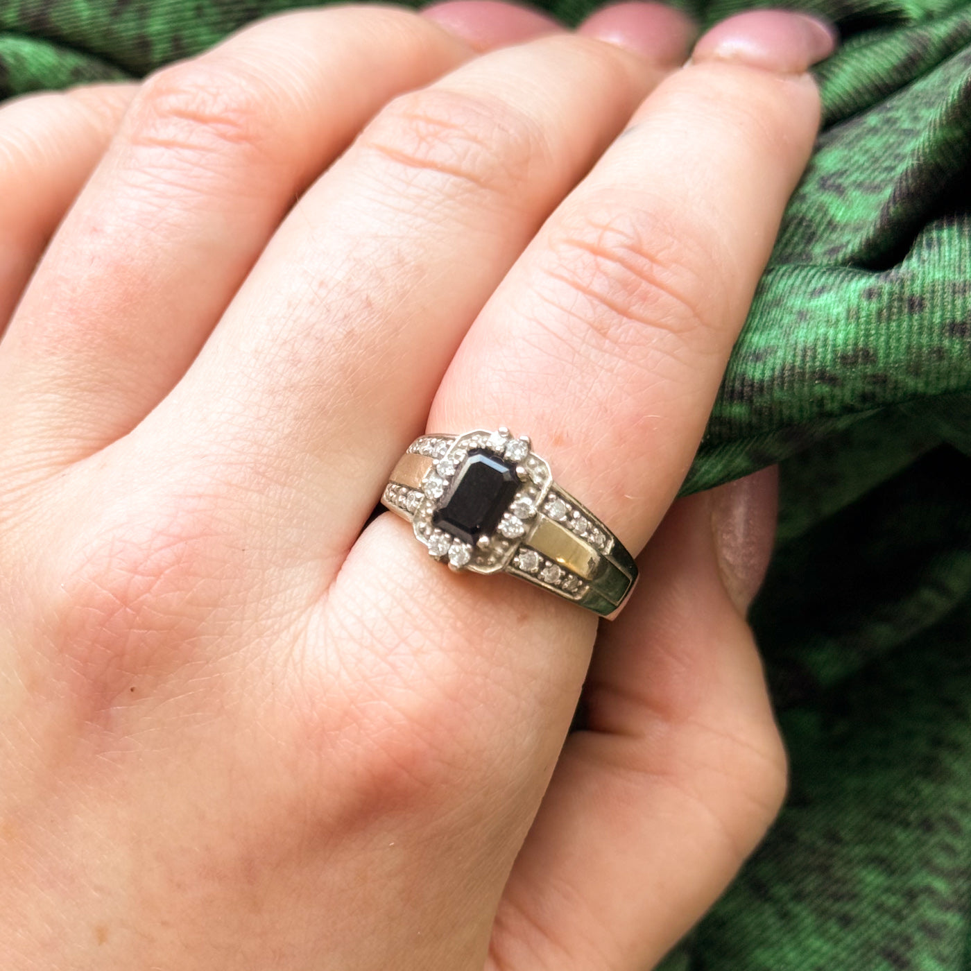 Black Spinel Triplet & Diamond Halo Ring | 0.34ctw | SZ 8.25 |