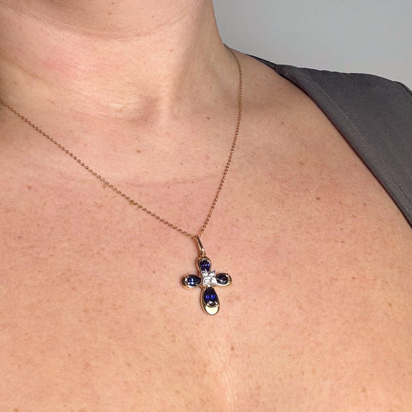 Synthetic Sapphire & Natural Diamond Pendant & Necklace | 0.13ctw | 18" |