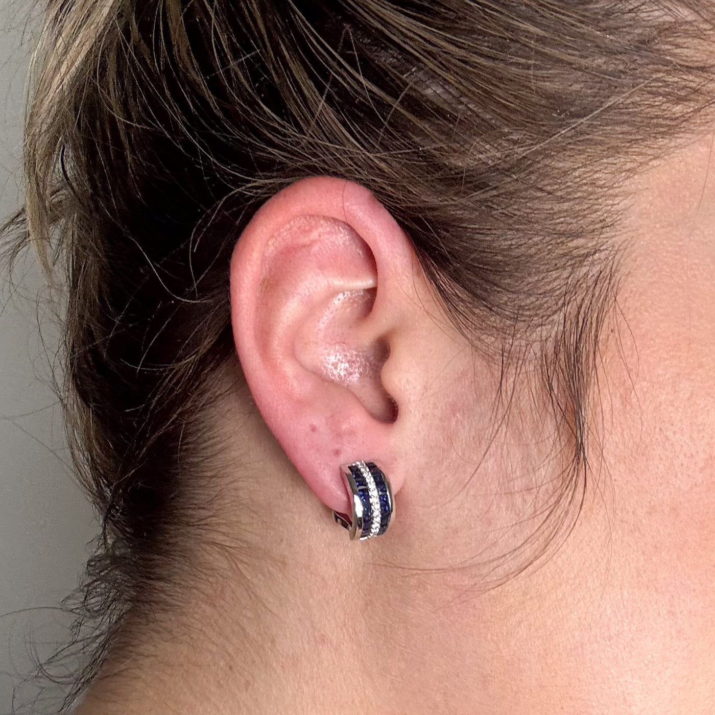 Sapphire & Diamond Half Hoop Earrings | 2.22ctw, 0.19ctw |