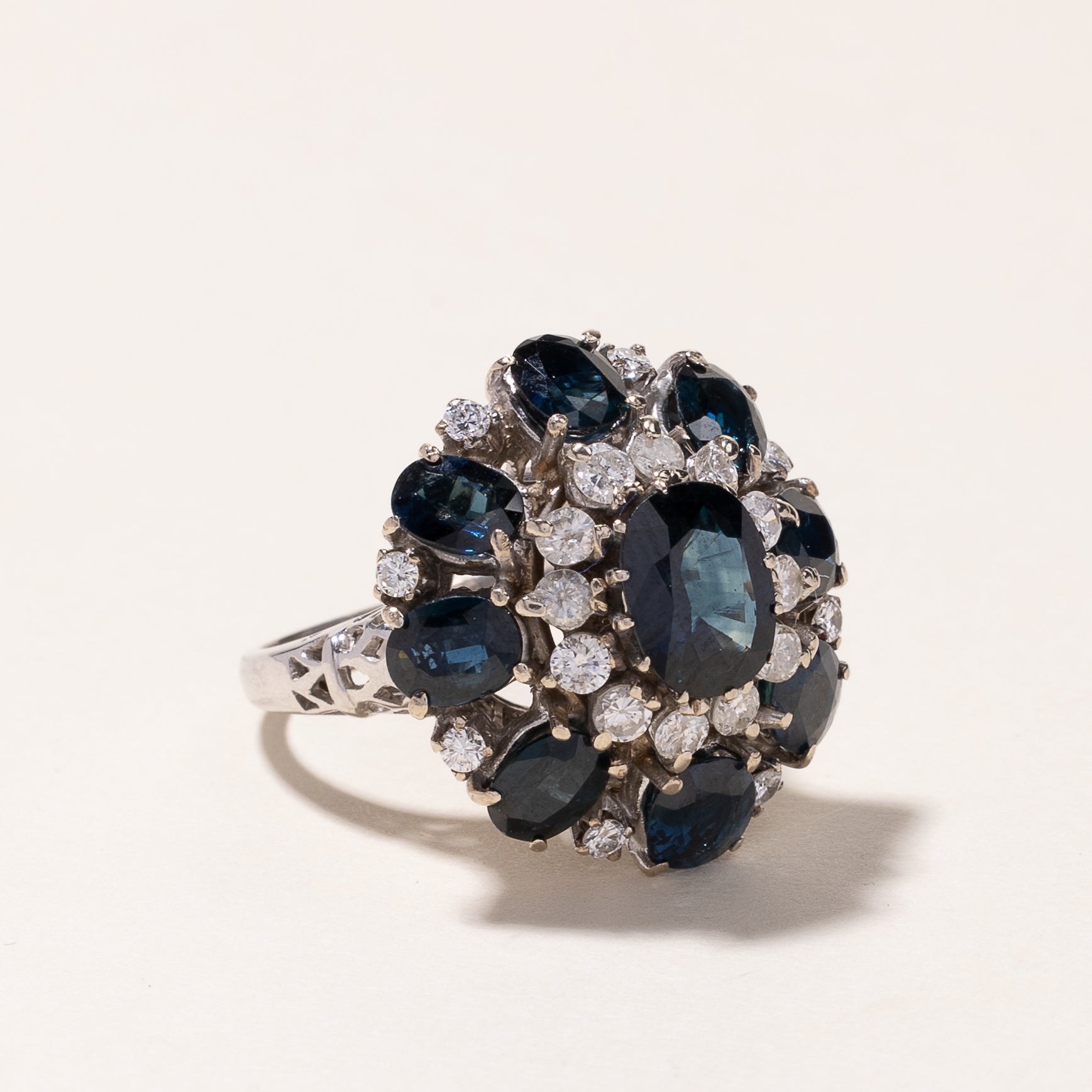 14k White Gold Sapphire & Diamond Ring  | 9.32ctw, 0.54ctw | SZ 6.5
