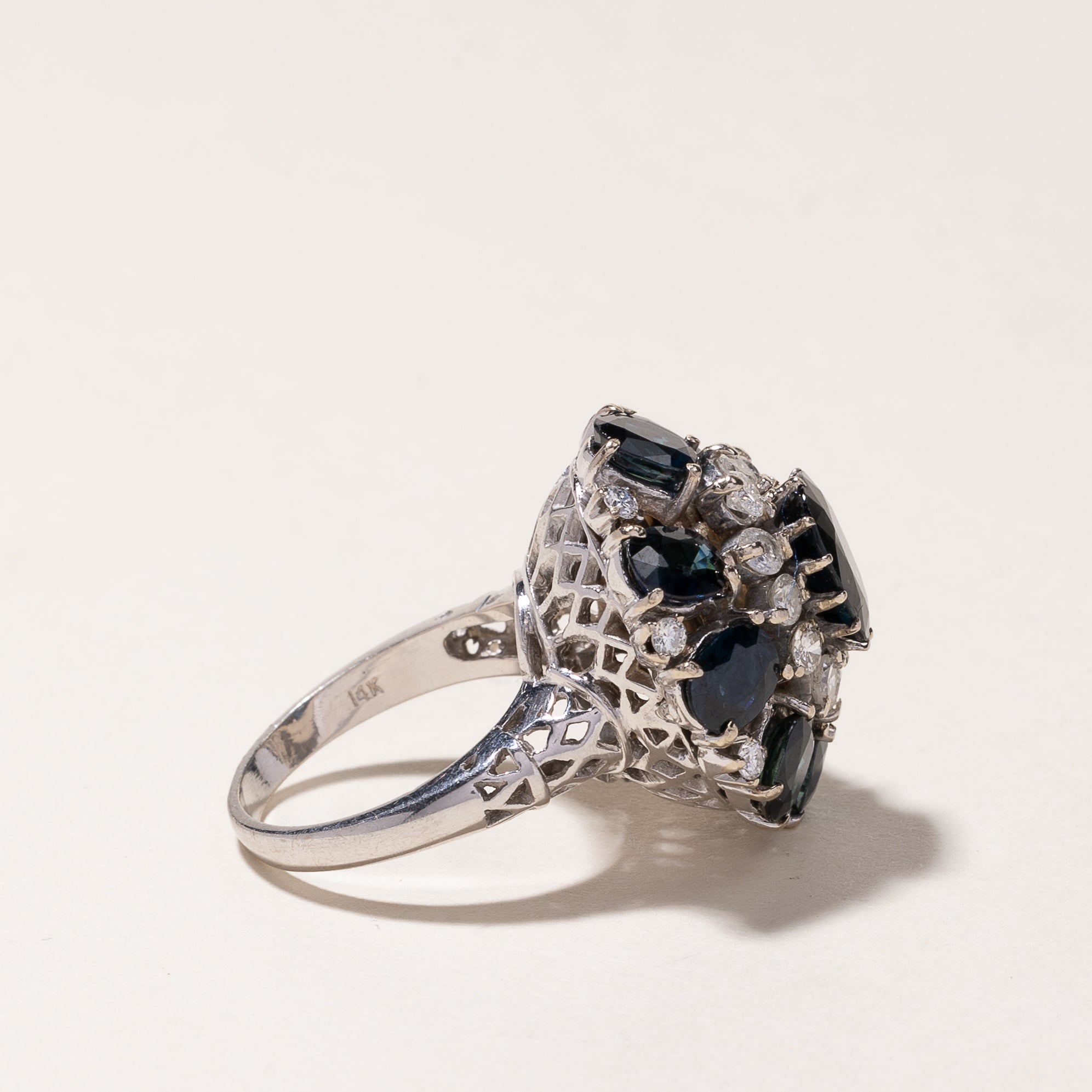 14k White Gold Sapphire & Diamond Ring  | 9.32ctw, 0.54ctw | SZ 6.5