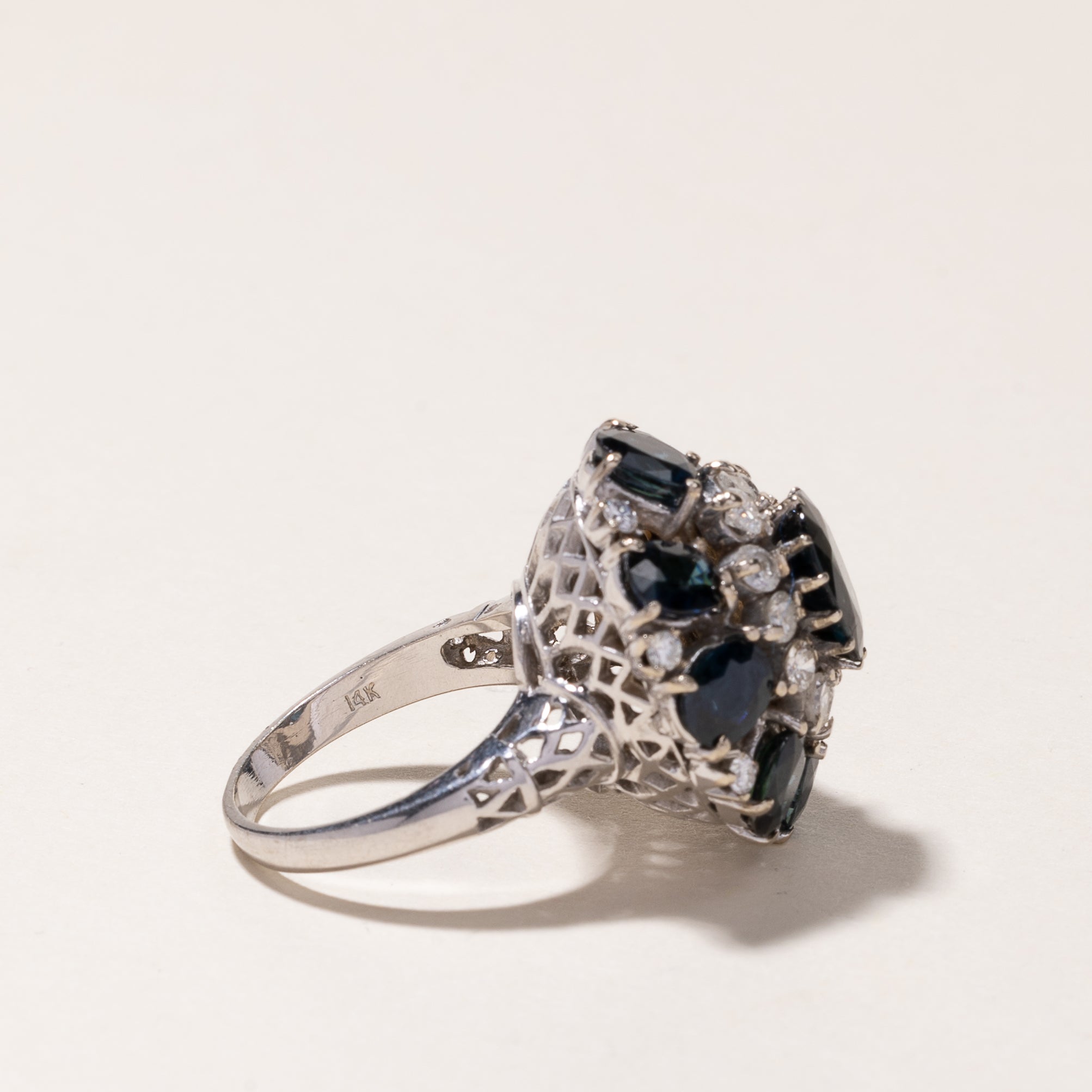 14k White Gold Sapphire & Diamond Ring  | 9.32ctw, 0.54ctw | SZ 6.5
