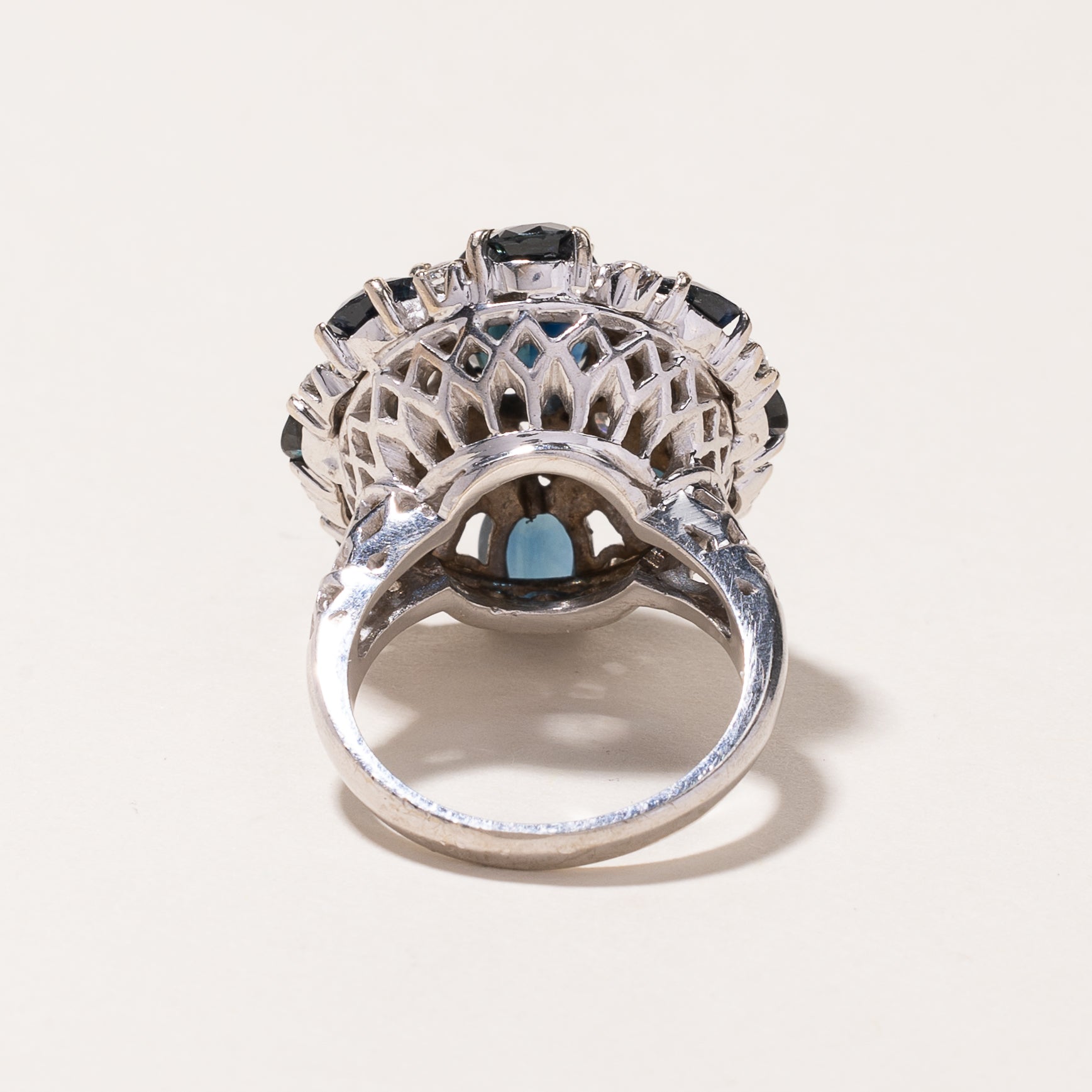 14k White Gold Sapphire & Diamond Ring  | 9.32ctw, 0.54ctw | SZ 6.5