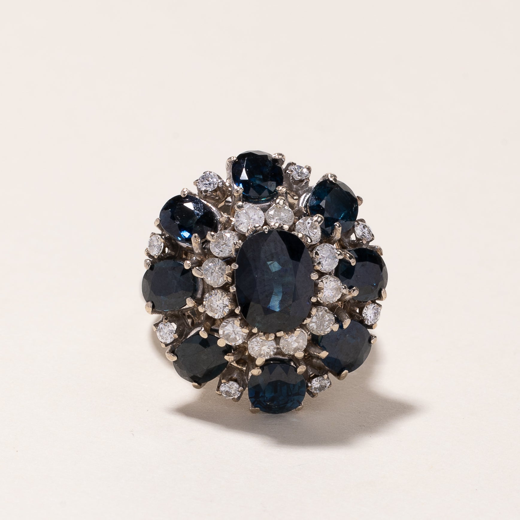 14k White Gold Sapphire & Diamond Ring  | 9.32ctw, 0.54ctw | SZ 6.5