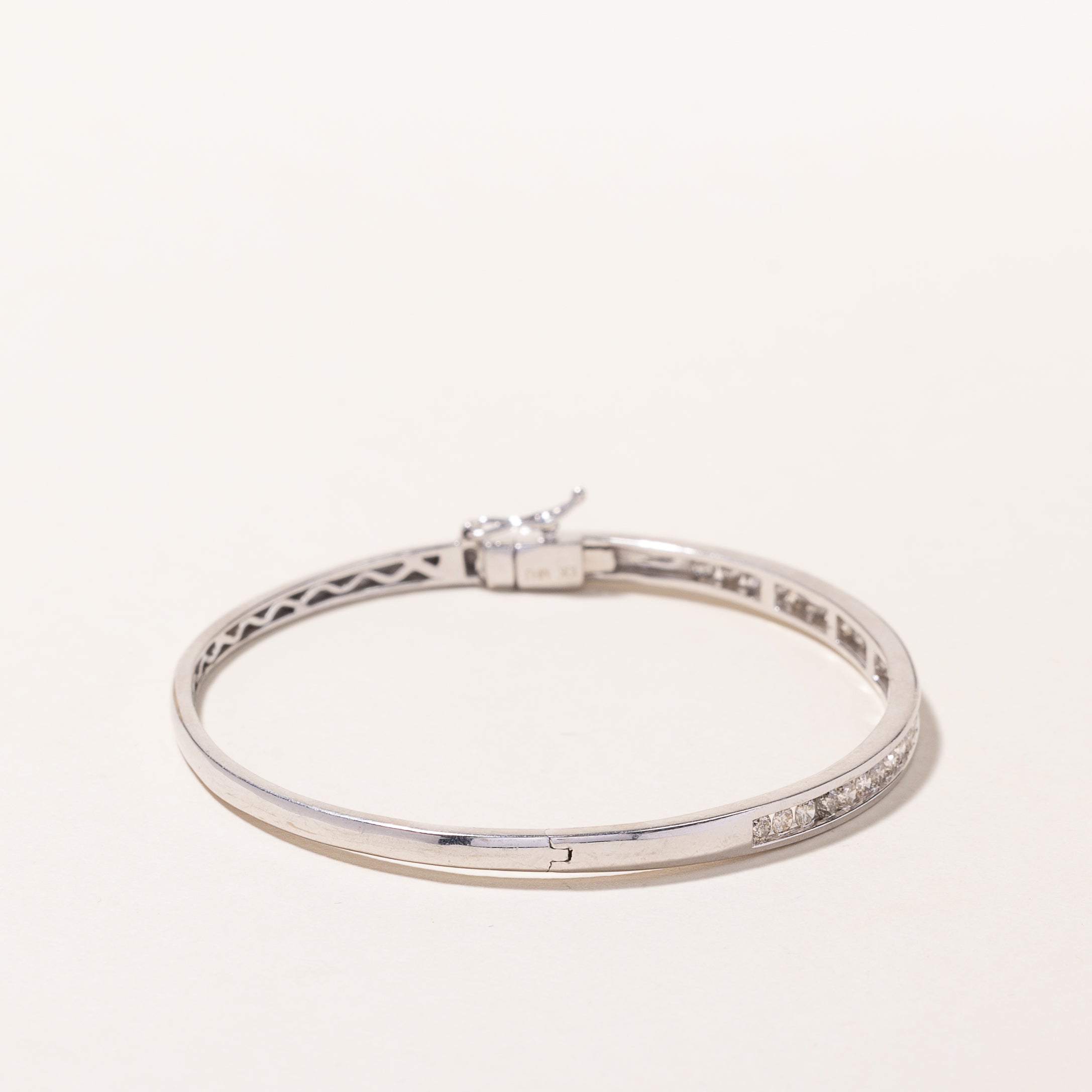10k White Gold Diamond Bangle | 1.37ctw | 7"