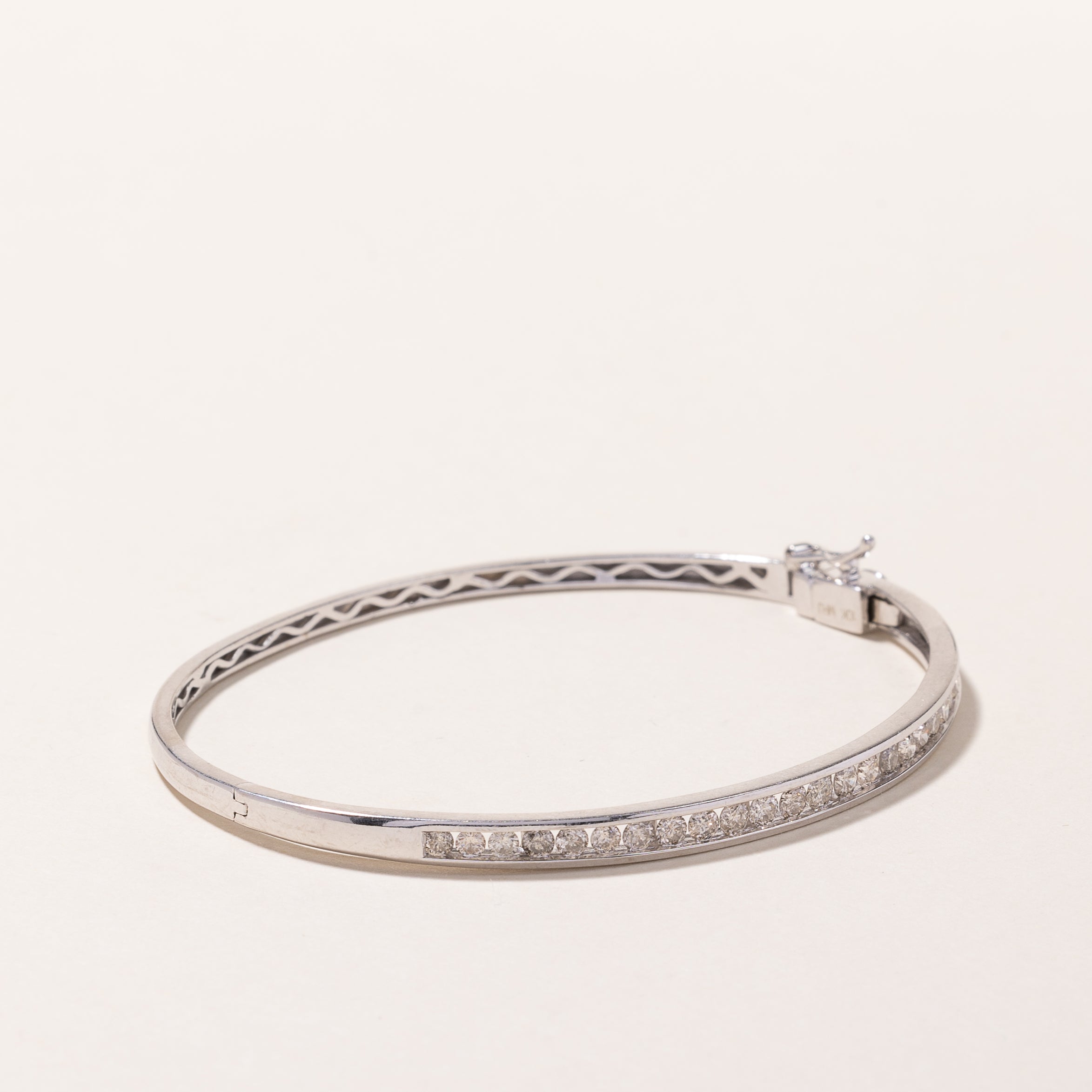 10k White Gold Diamond Bangle | 1.37ctw | 7"