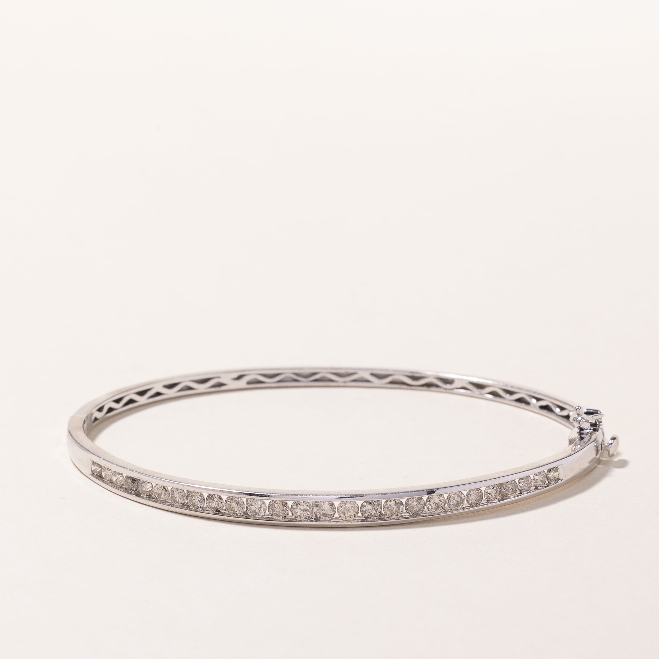 10k White Gold Diamond Bangle | 1.37ctw | 7"