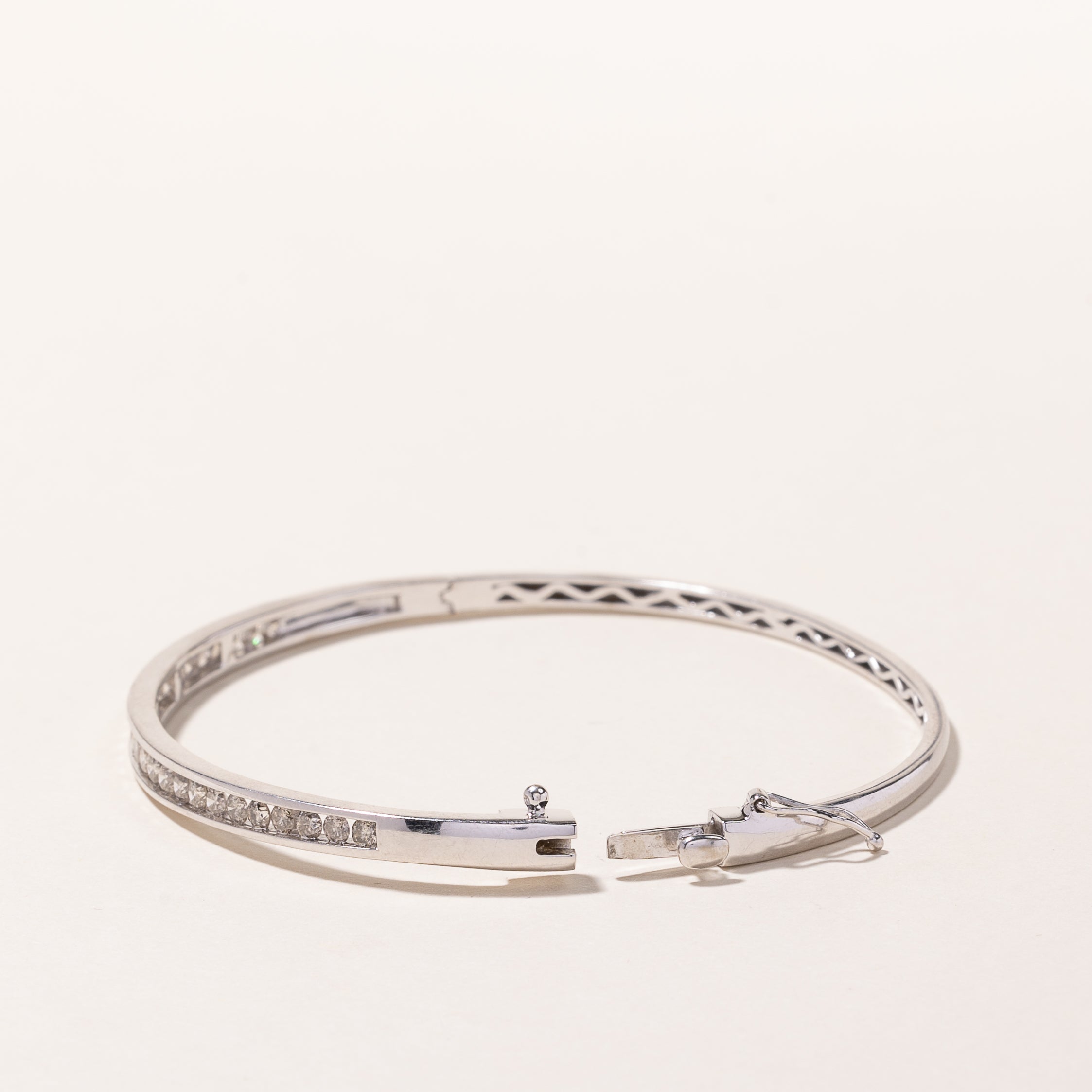 10k White Gold Diamond Bangle | 1.37ctw | 7"