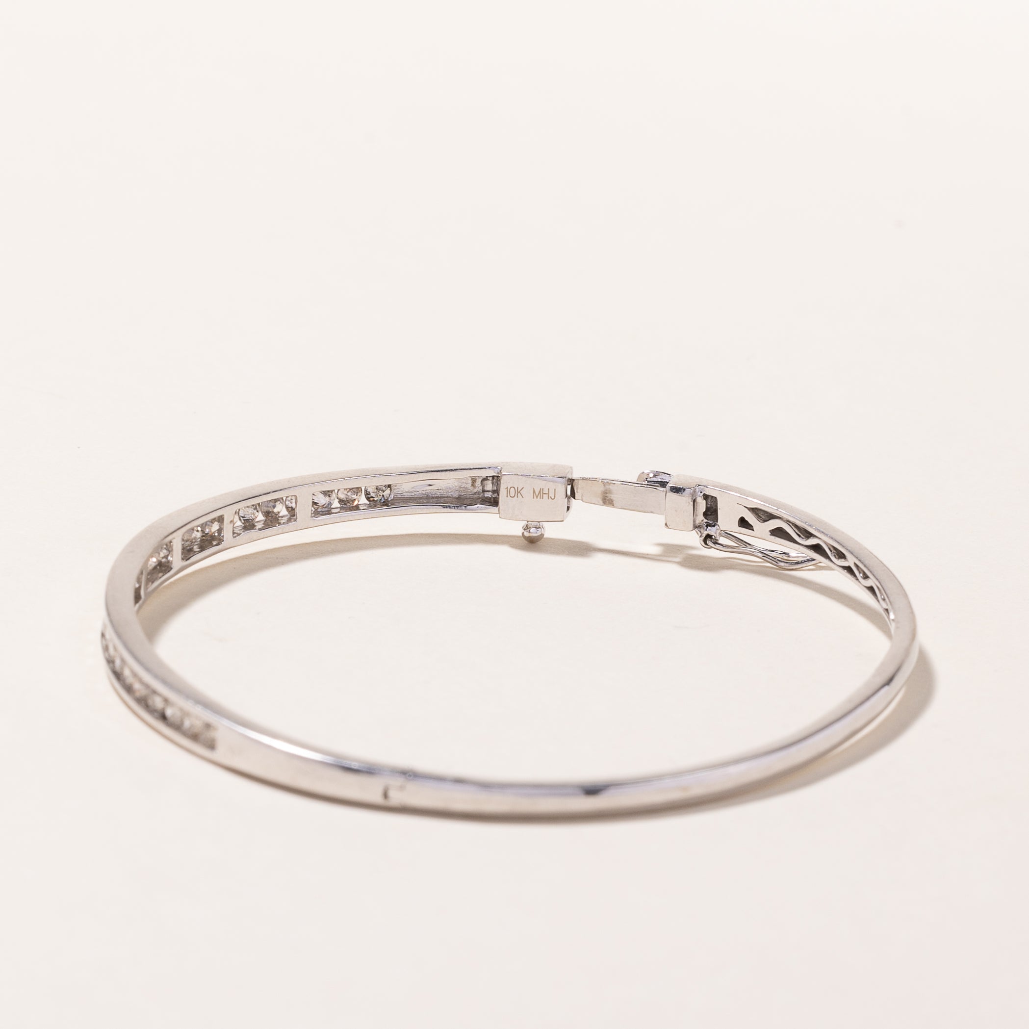 10k White Gold Diamond Bangle | 1.37ctw | 7"