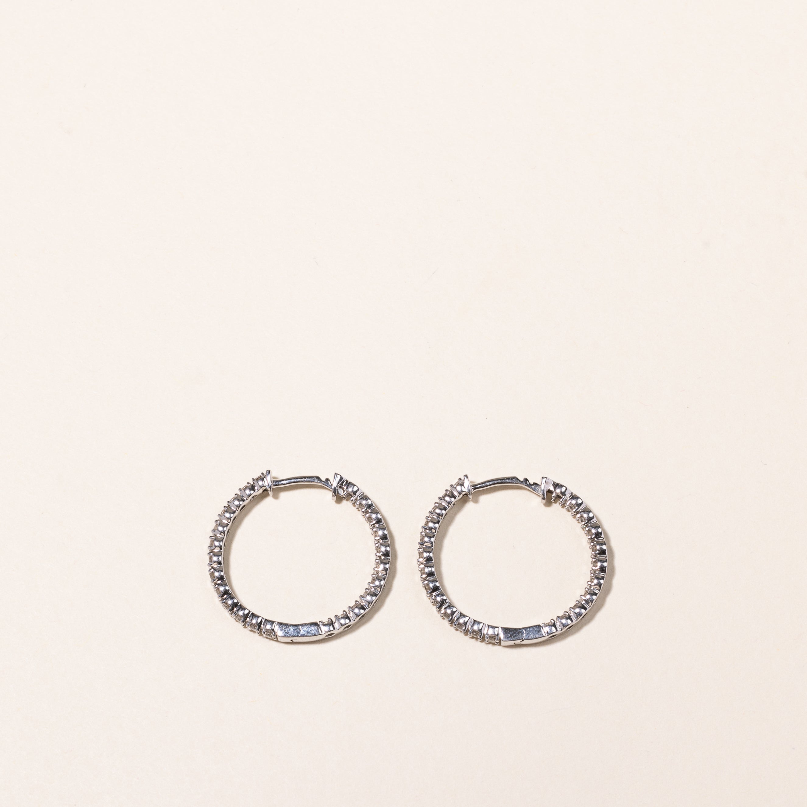 10k White Gold Diamond Hoops | 1.04ctw | 22mm