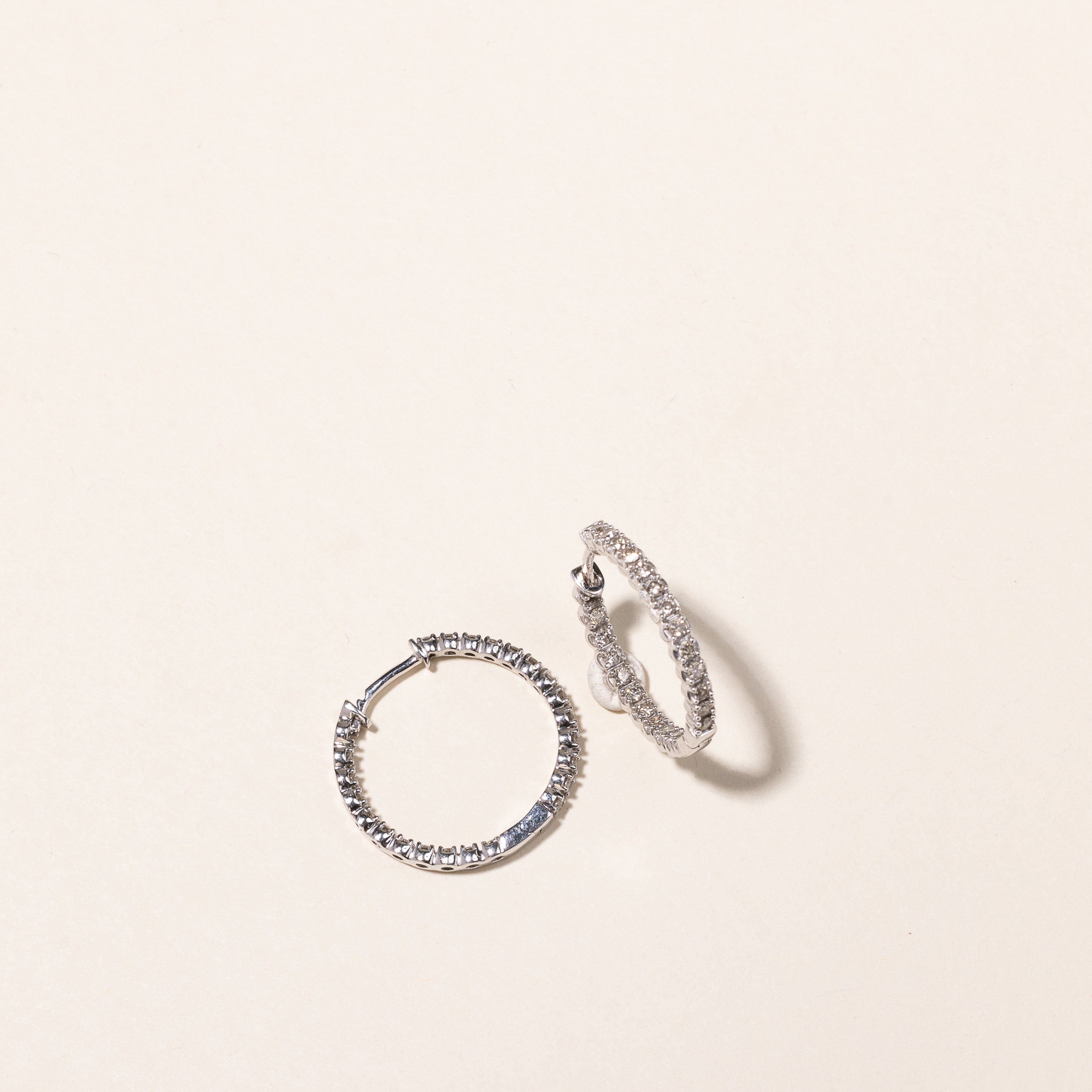 10k White Gold Diamond Hoops | 1.04ctw | 22mm