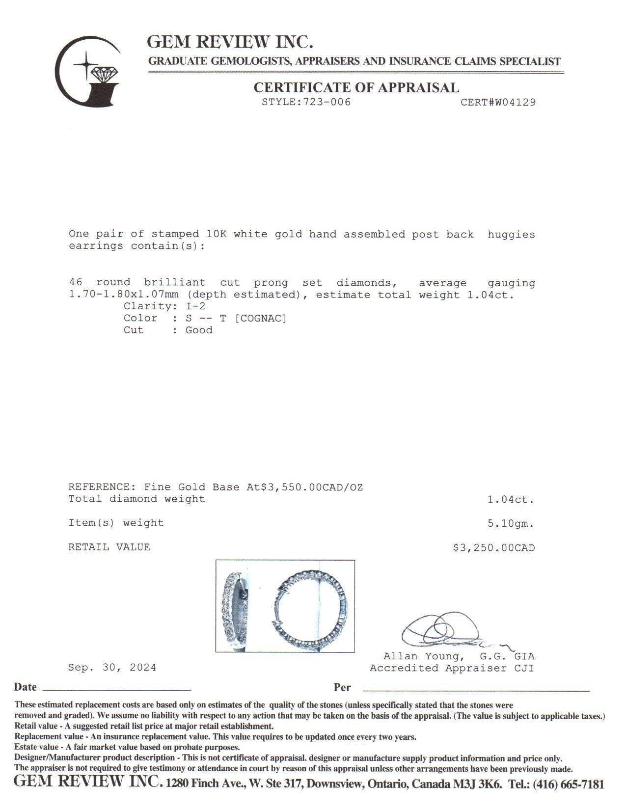10k White Gold Diamond Hoops | 1.04ctw | 22mm