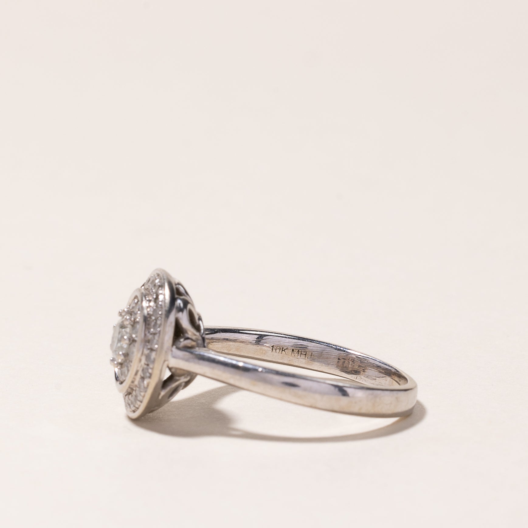 10k White Gold Halo Diamond Custer Ring | 0.51ctw | SZ 6 |