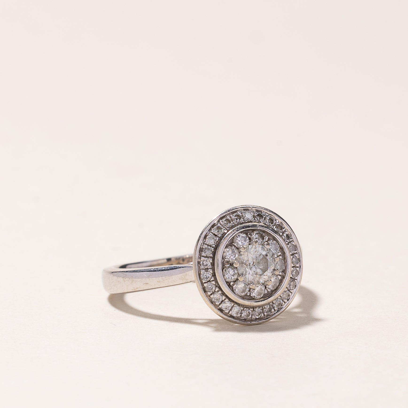 10k White Gold Halo Diamond Custer Ring | 0.51ctw | SZ 6 |