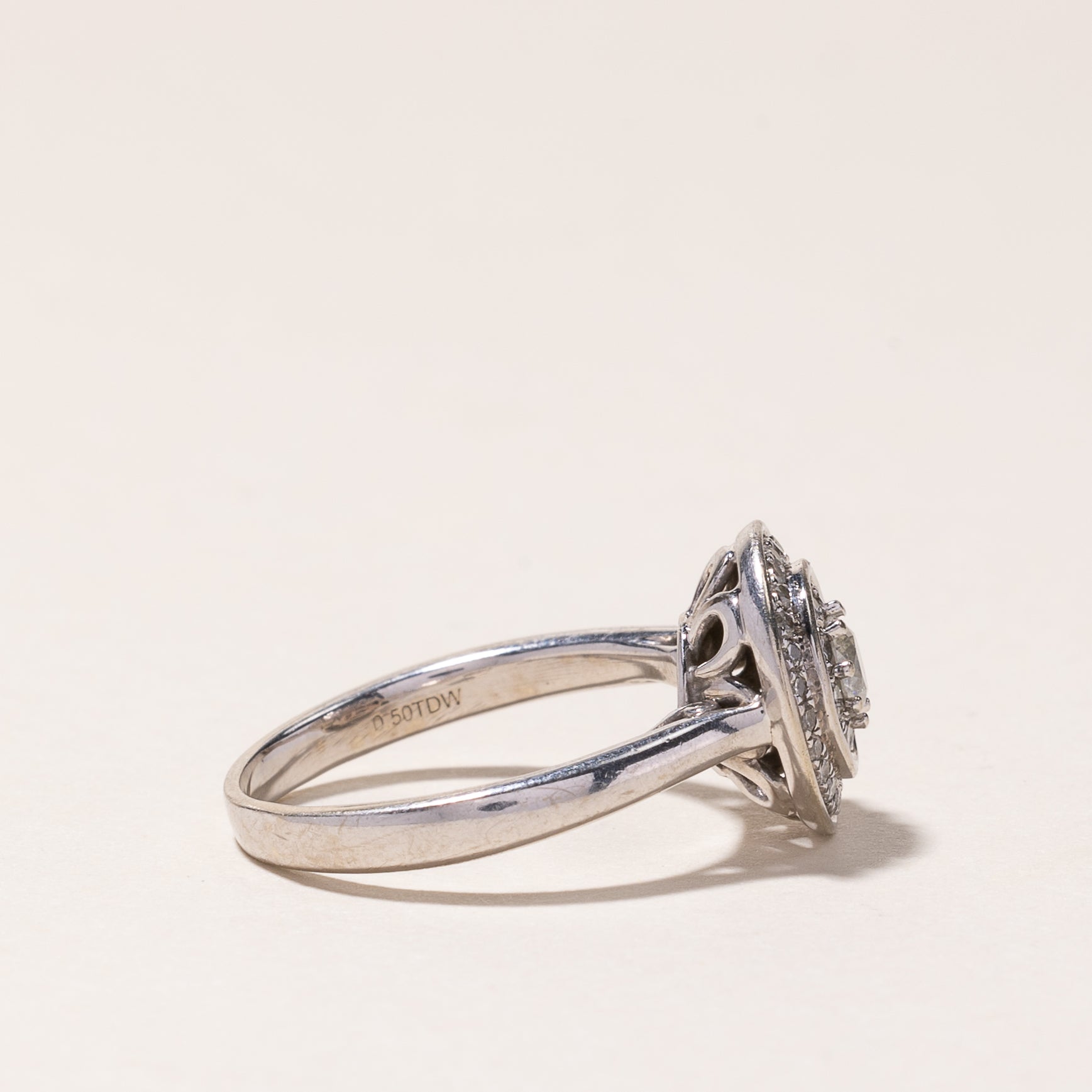 10k White Gold Halo Diamond Custer Ring | 0.51ctw | SZ 6 |