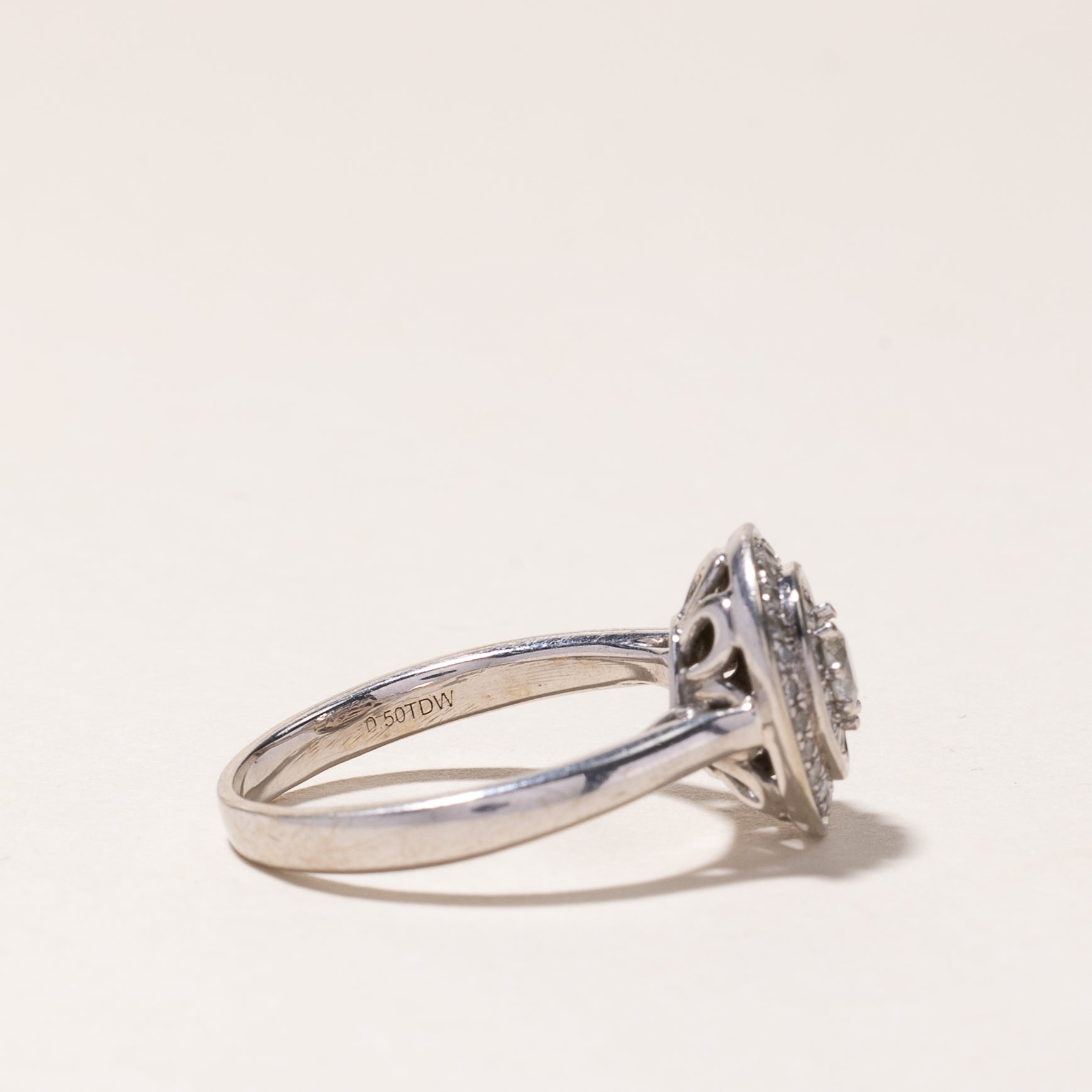 10k White Gold Halo Diamond Custer Ring | 0.51ctw | SZ 6 |