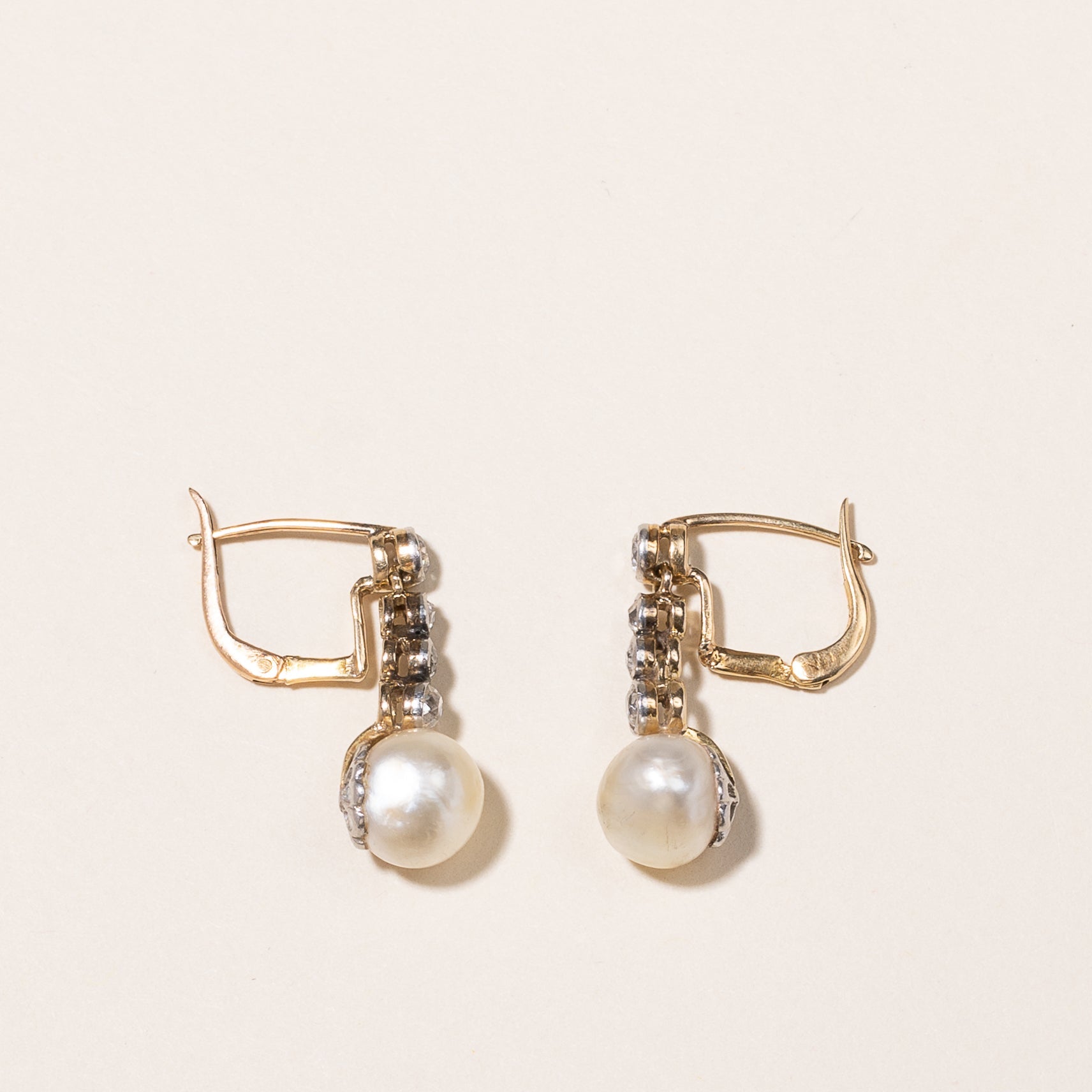 14k Gold Pearl & Diamond Drop Earrings | 8.00-8.50mm, 0.72ctw