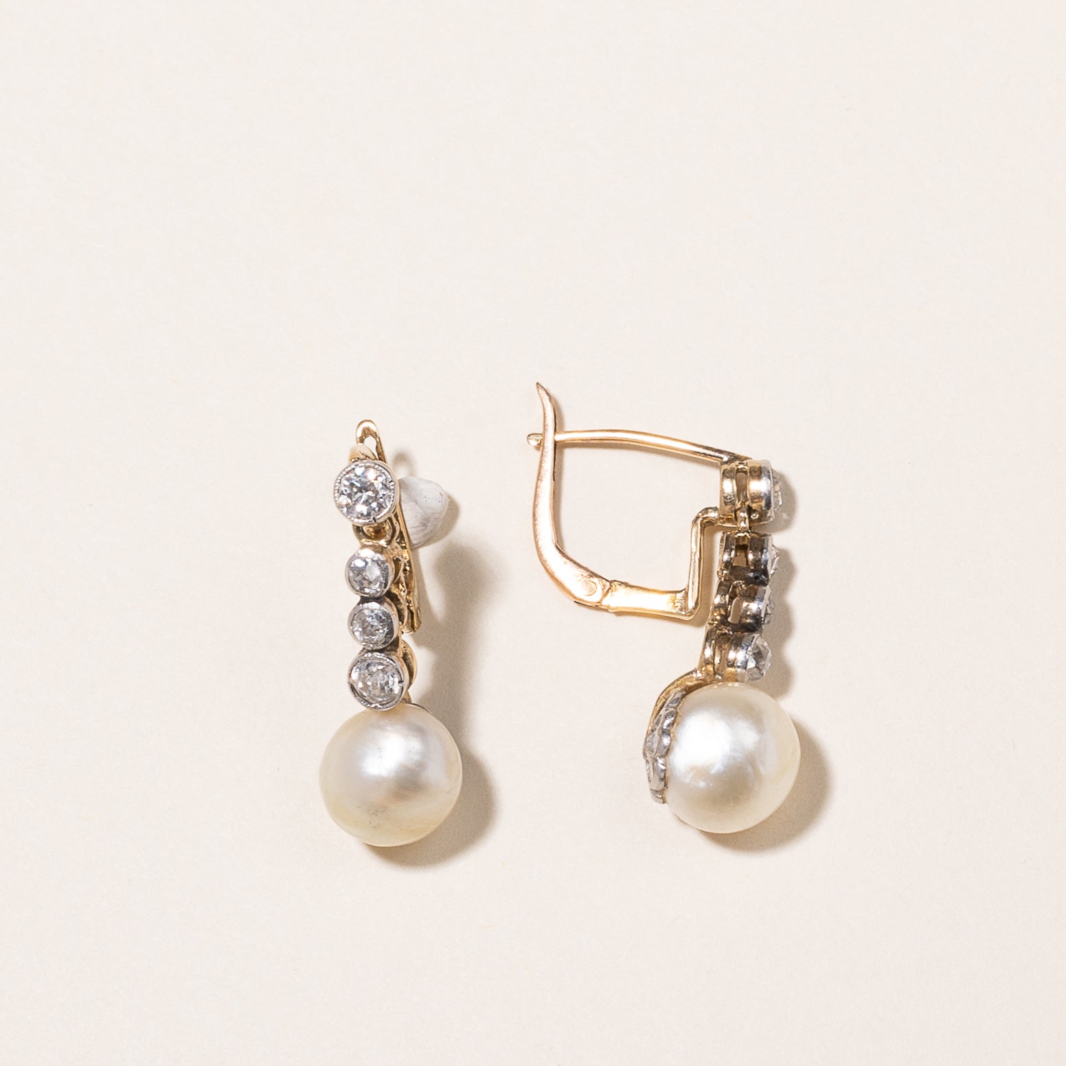 14k Gold Pearl & Diamond Drop Earrings | 8.00-8.50mm, 0.72ctw