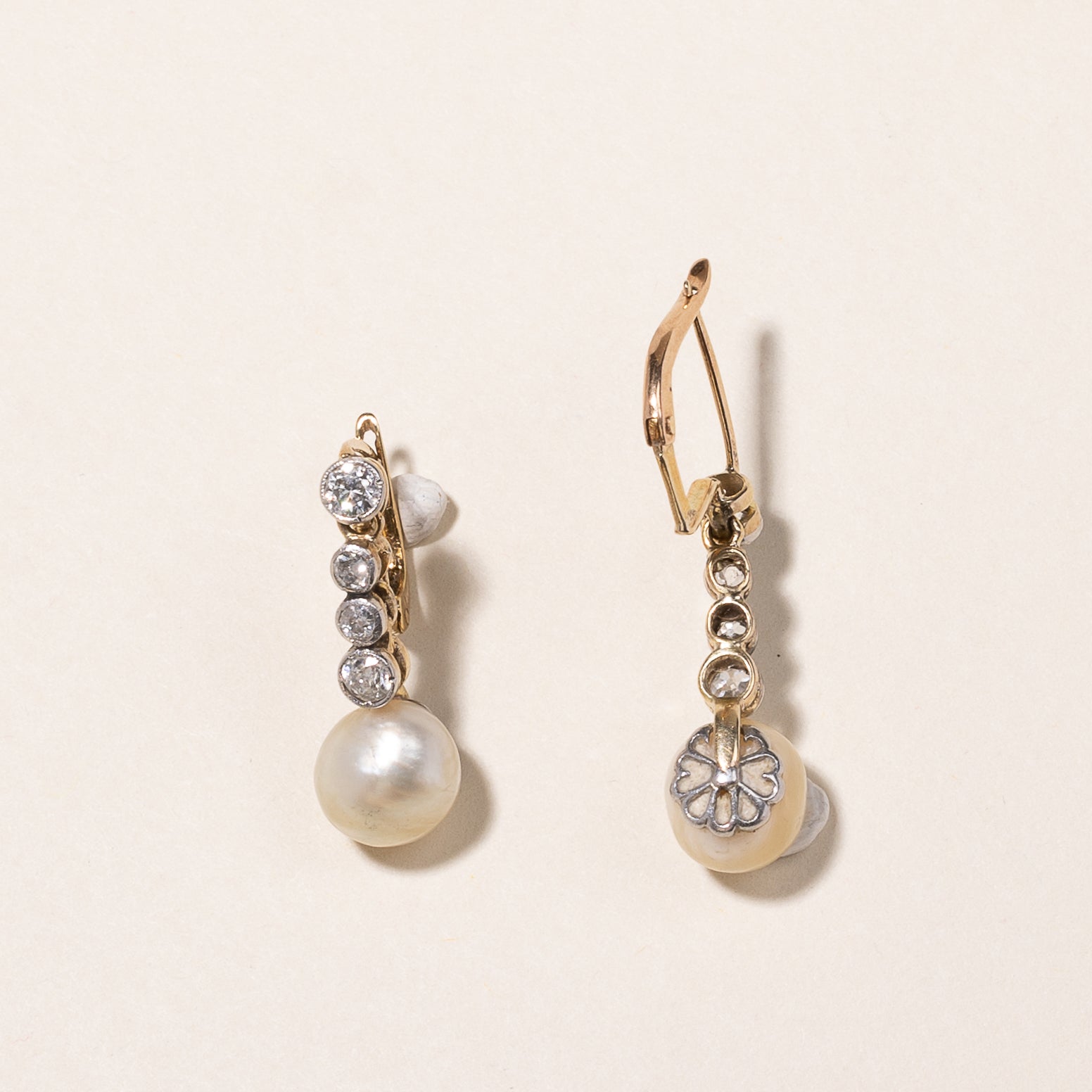 14k Gold Pearl & Diamond Drop Earrings | 8.00-8.50mm, 0.72ctw