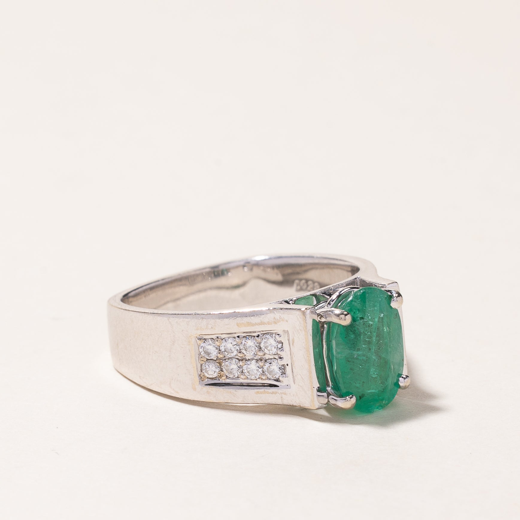 14k White Gold Emerald & Diamond Ring | 2.11ct, 0.28ctw | SZ 7.5