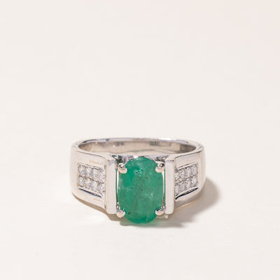14k White Gold Emerald & Diamond Ring | 2.11ct, 0.28ctw | SZ 7.5