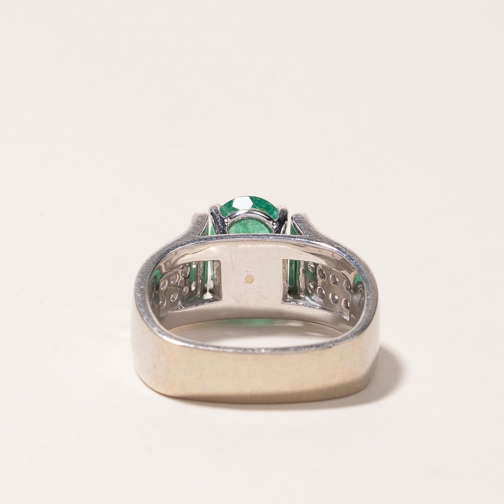 14k White Gold Emerald & Diamond Ring | 2.11ct, 0.28ctw | SZ 7.5