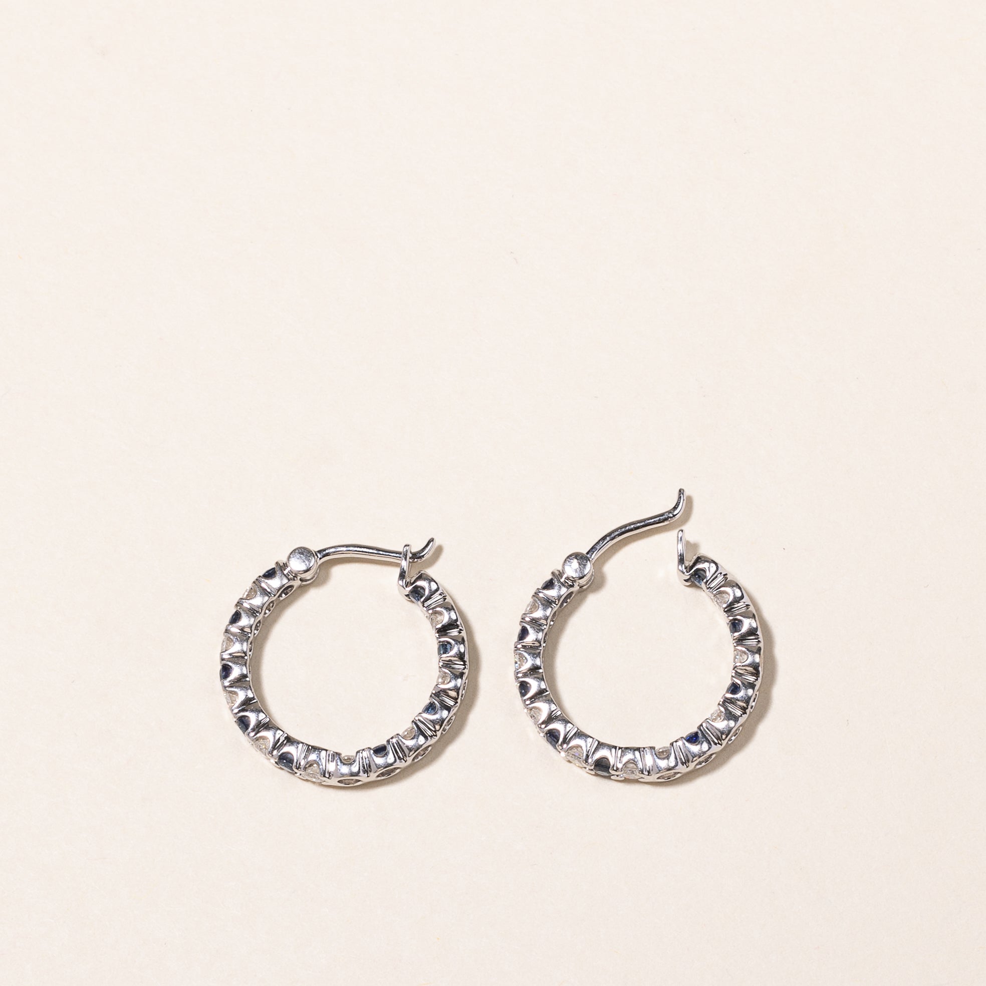 14k White Gold Sapphire & Diamond Hoop Earrings | 0.96ctw, 0.82ctw