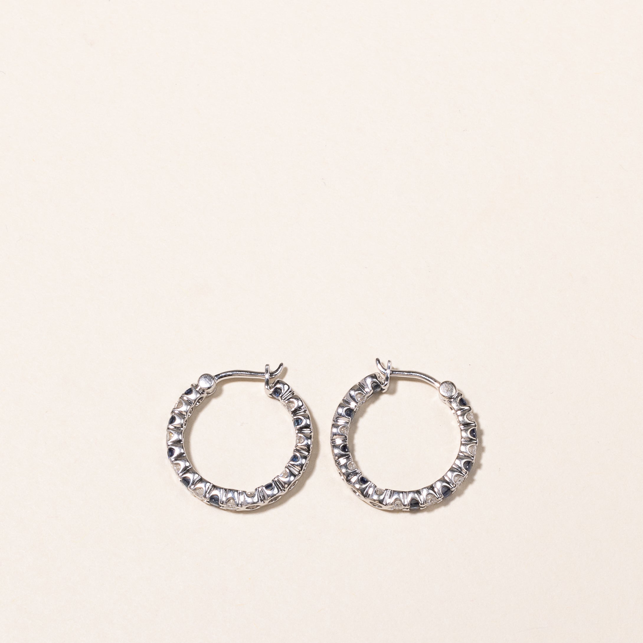 14k White Gold Sapphire & Diamond Hoop Earrings | 0.96ctw, 0.82ctw